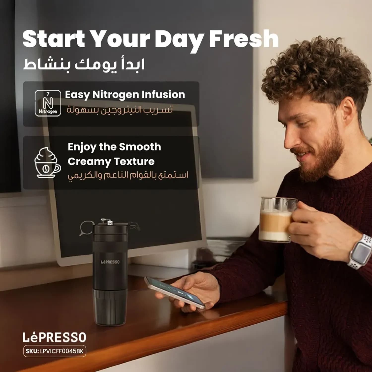 LePresso Nitro Cold Brew Coffee Maker - Portable, Ceramic Chamber, Black 4