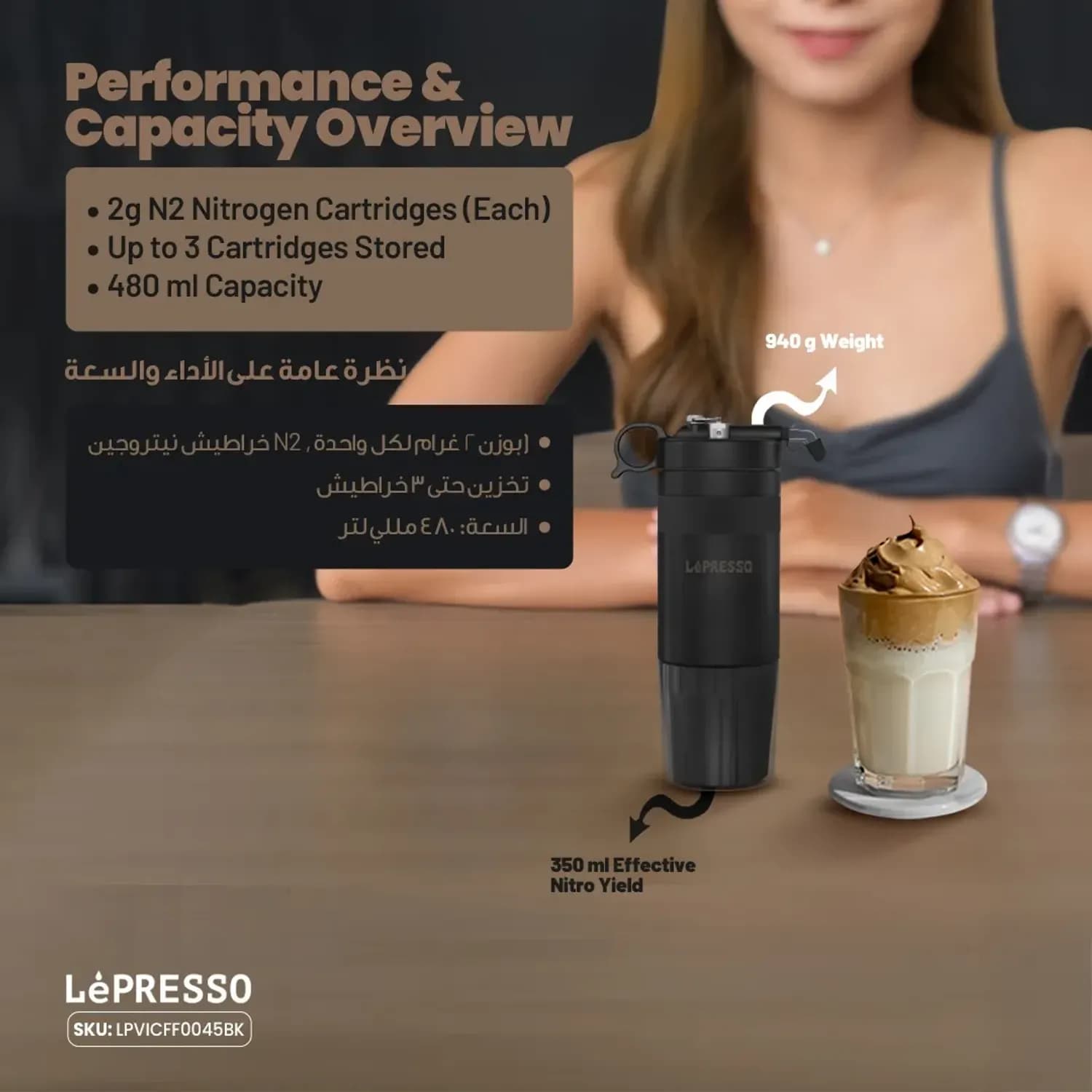 LePresso Nitro Cold Brew Coffee Maker - Portable, Ceramic Chamber, Black 5