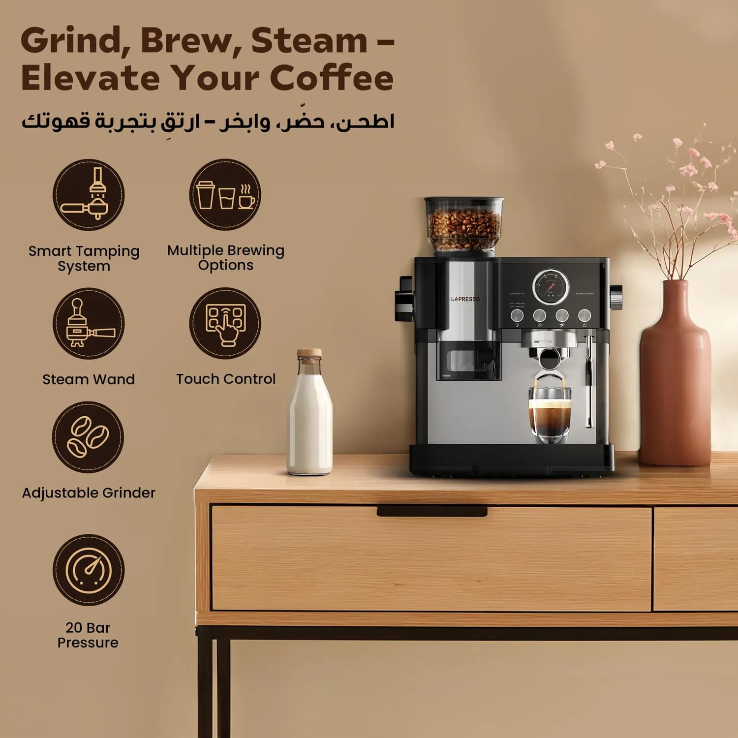 LePresso Coffee Machine - Dual Boiler, Milk Frother, Deliziosa 2