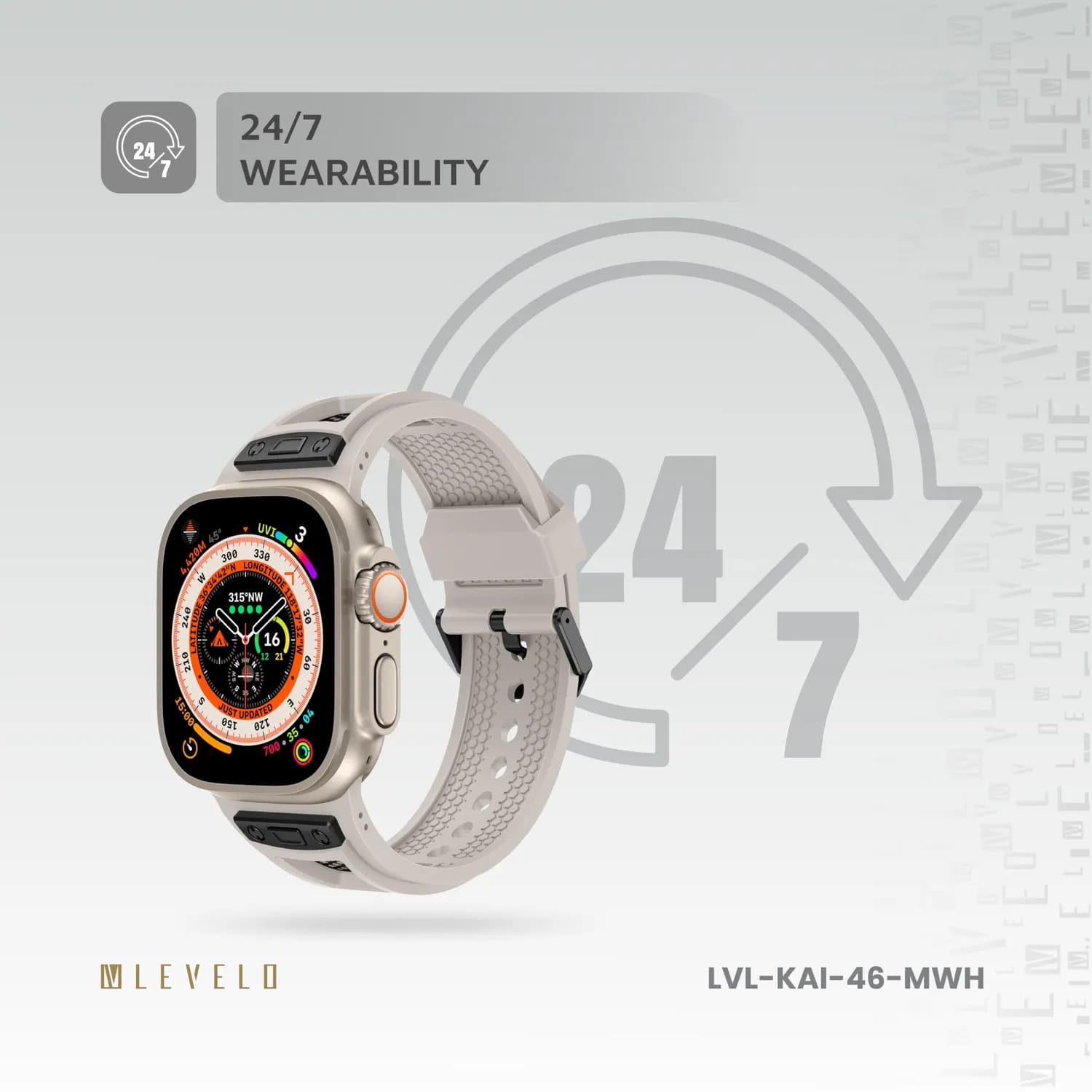 Levelo Watch Strap Kai LVL-KAI-46 - Apple Watch 46/49mm, White — White Gold 4