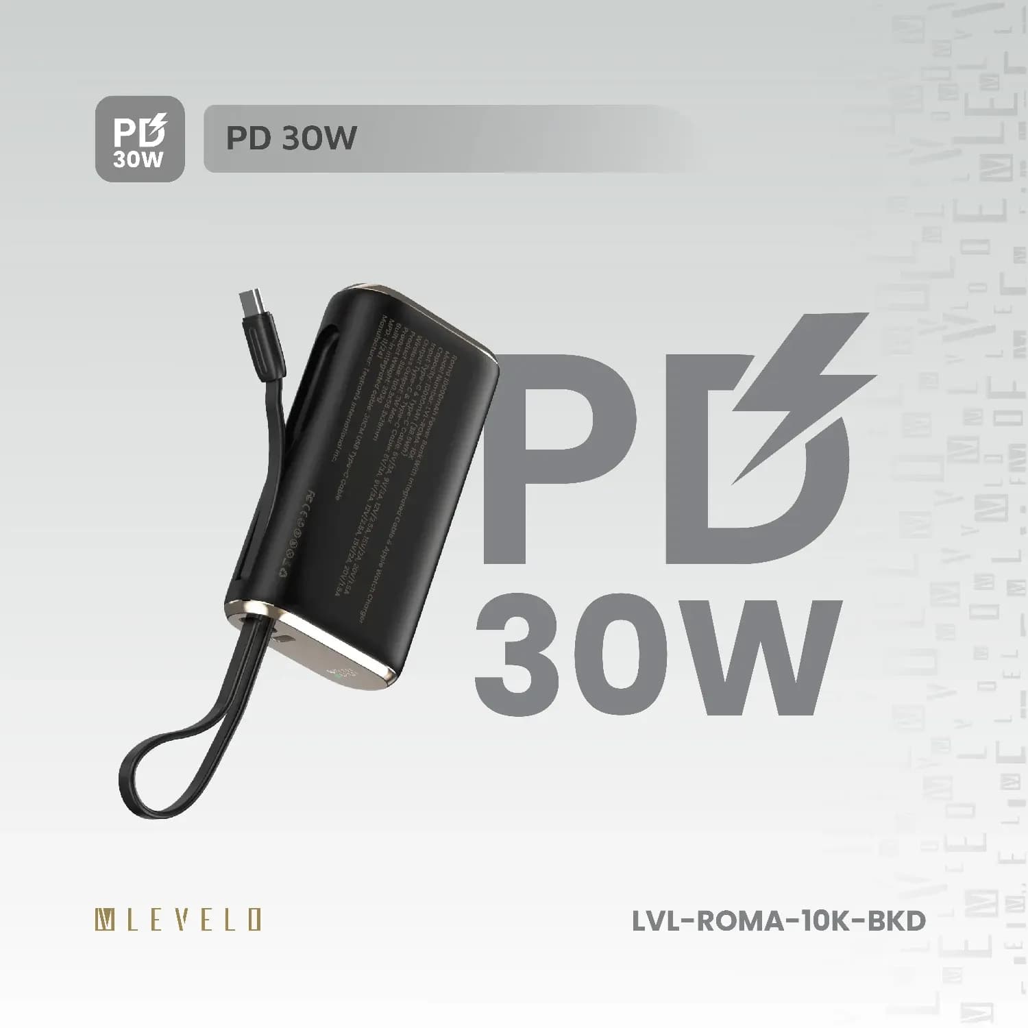 Levelo Roma 10000mAh Power Bank With Integrated Cable & Apple Watch Charger 3