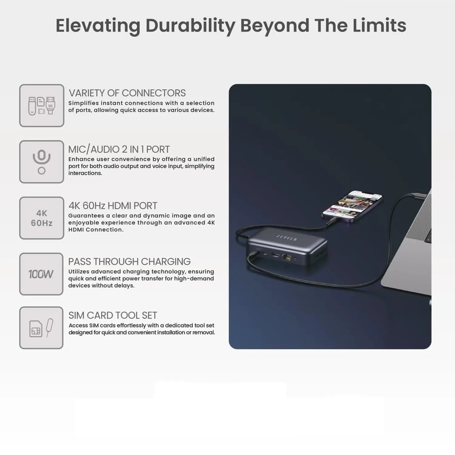 LEVELO Versaport Dock - 10-in-1 USB-C Hub, Gray 3