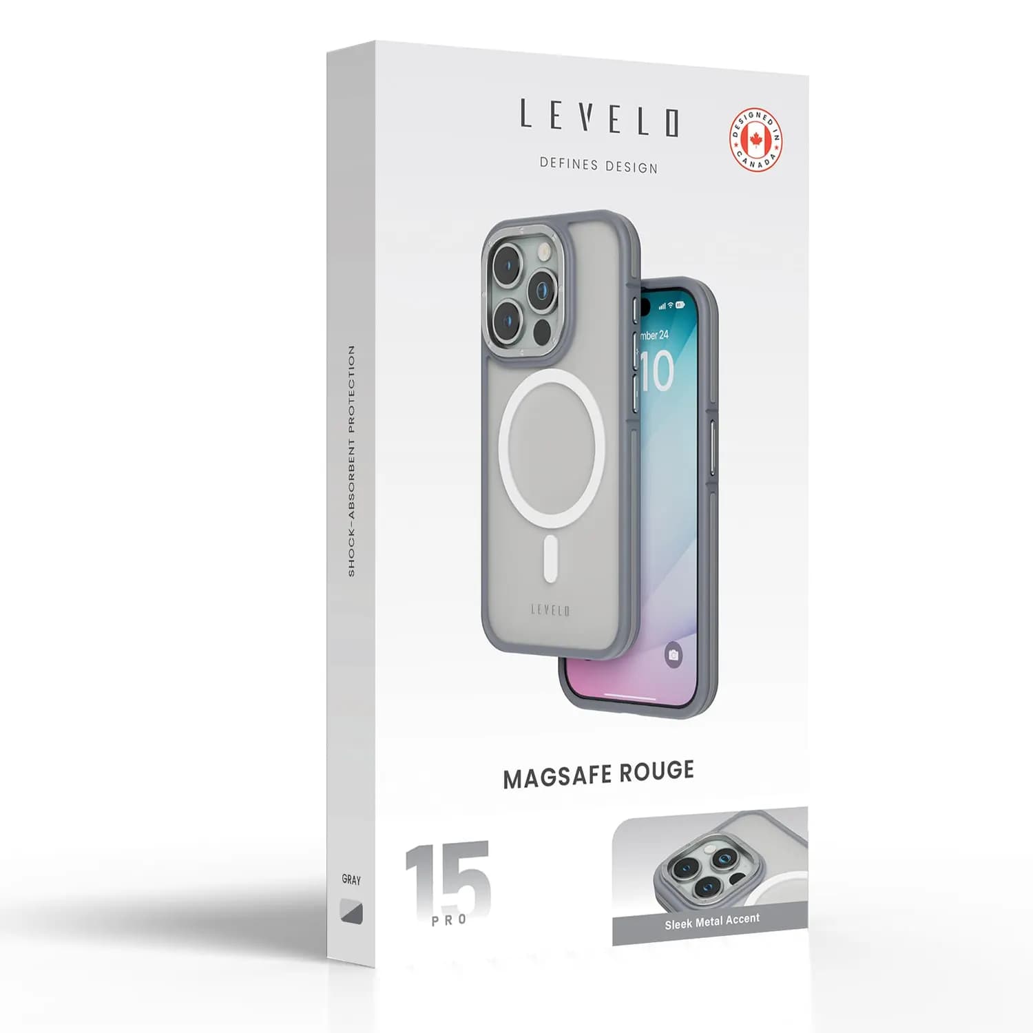 Levelo Case iPhone 15 Pro - Rouge, Grey 3