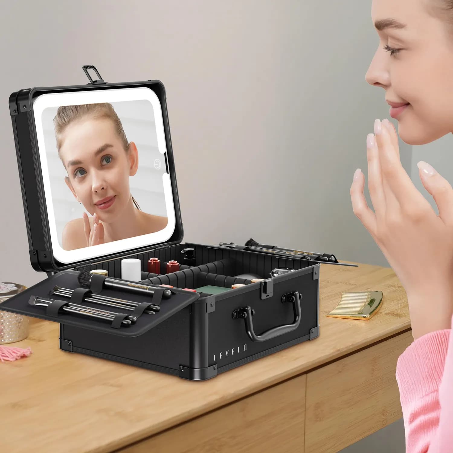 Levelo Elite Makeup Box Organizer With Mirror 2