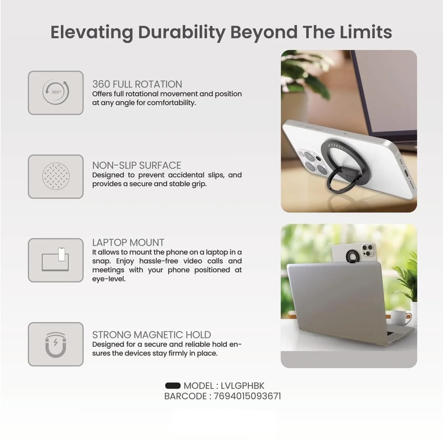 Levelo Gia Magsafe Phone Ring Holder & Mount 4