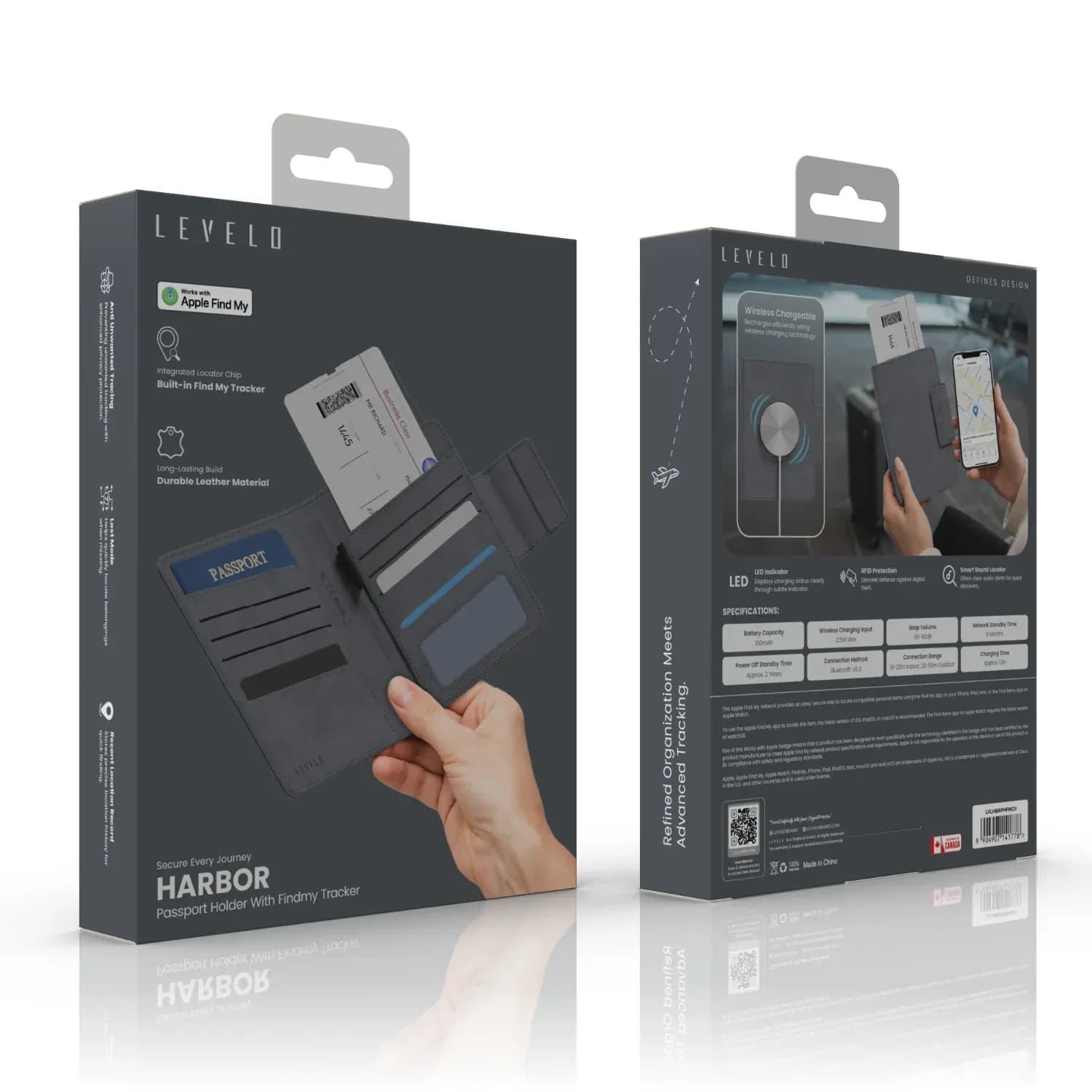 Levelo Harbor Passport Holder With Find My Locator 2