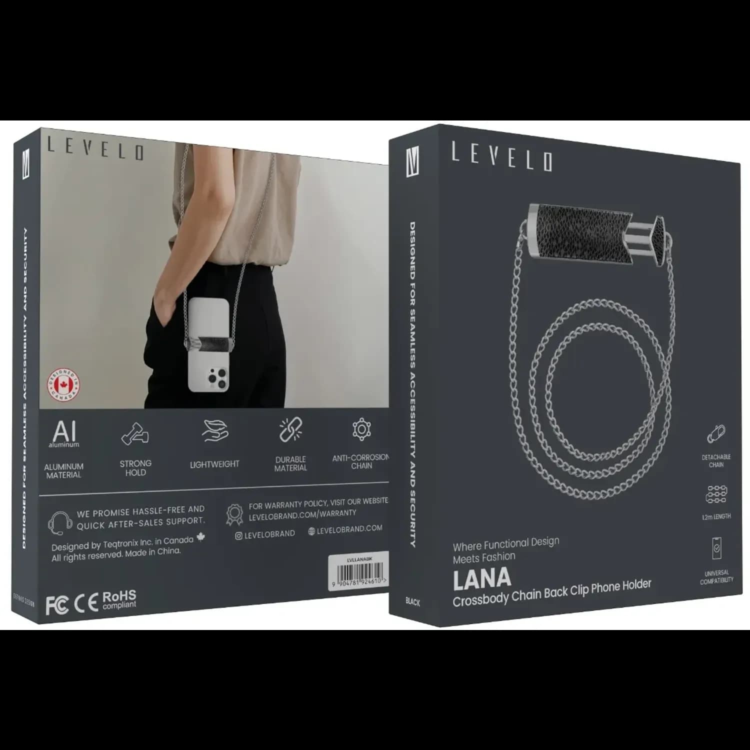 Levelo Lana Crossbody Chain Back Clip Phone Holder — Titanium Desert 6