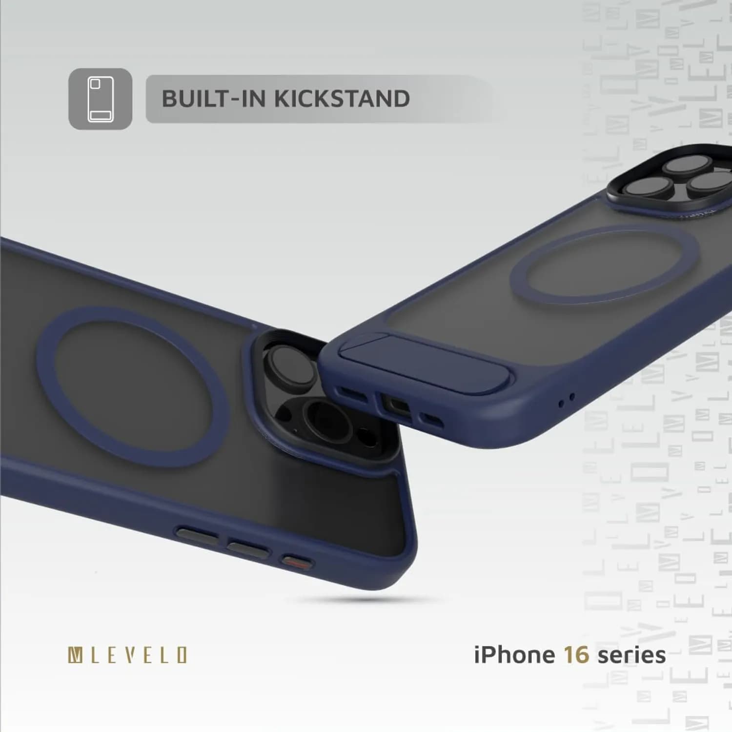 Levelo Matteo Case iPhone 16 Pro Max - Bottom Stand Grip, Blue — Blue 3