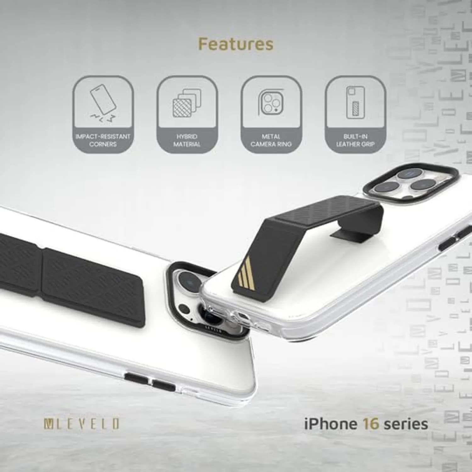 Levelo Grip Case Morphix for iPhone 16 Pro - Kick Stand, Black — Black 4