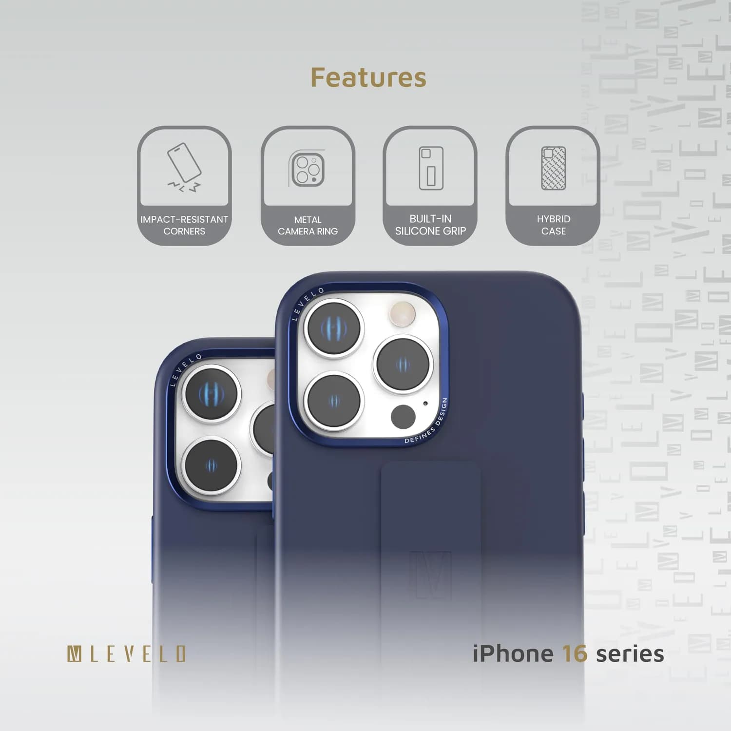 Levelo Silicone Case Morphix iPhone 16 Pro Max- Built-In Grip, Deep Blue — Blue 2