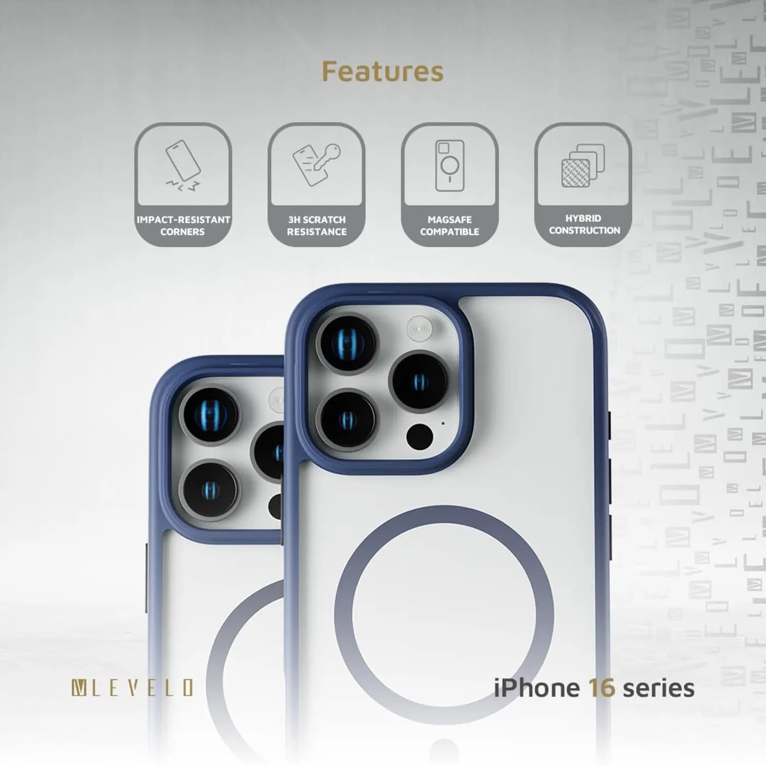 Levelo MagSafe Solo Case iPhone 16 Pro - Armored Defense, Deep Blue 3