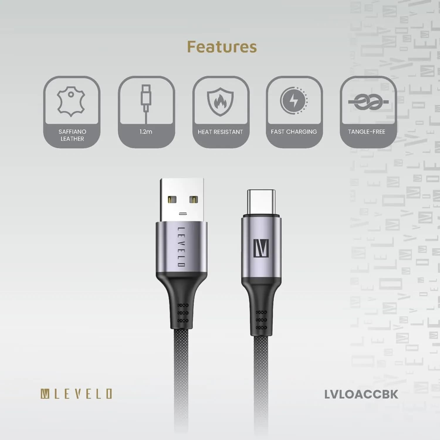 Levelo Otto USB A to C 18W Leather Cable 4