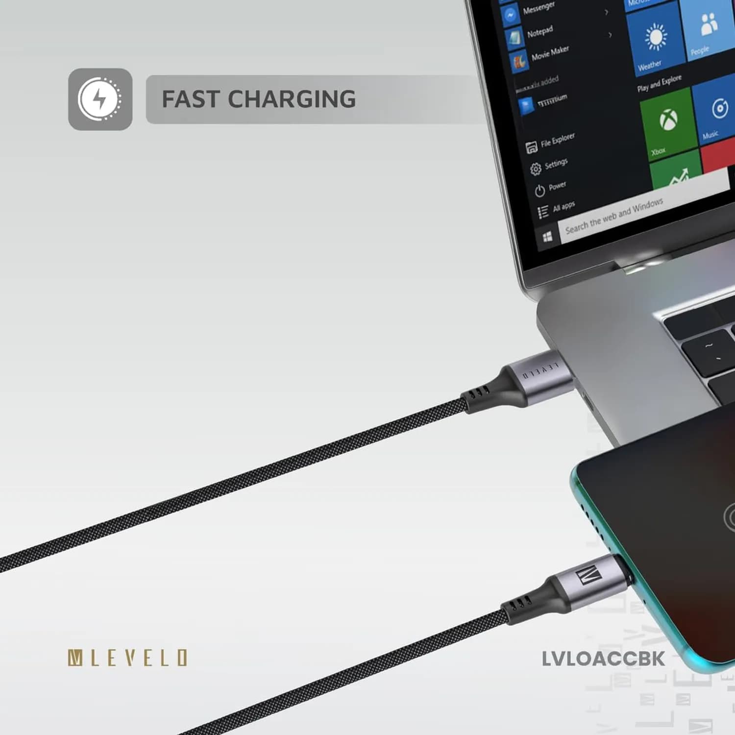 Levelo Otto USB A to C 18W Leather Cable 5