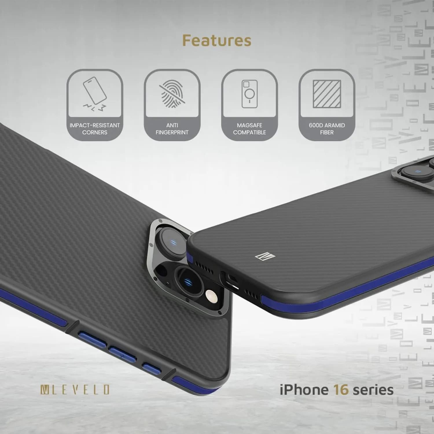 LEVELO Ox Carbon Case - MagSafe Compatible, Blue 2