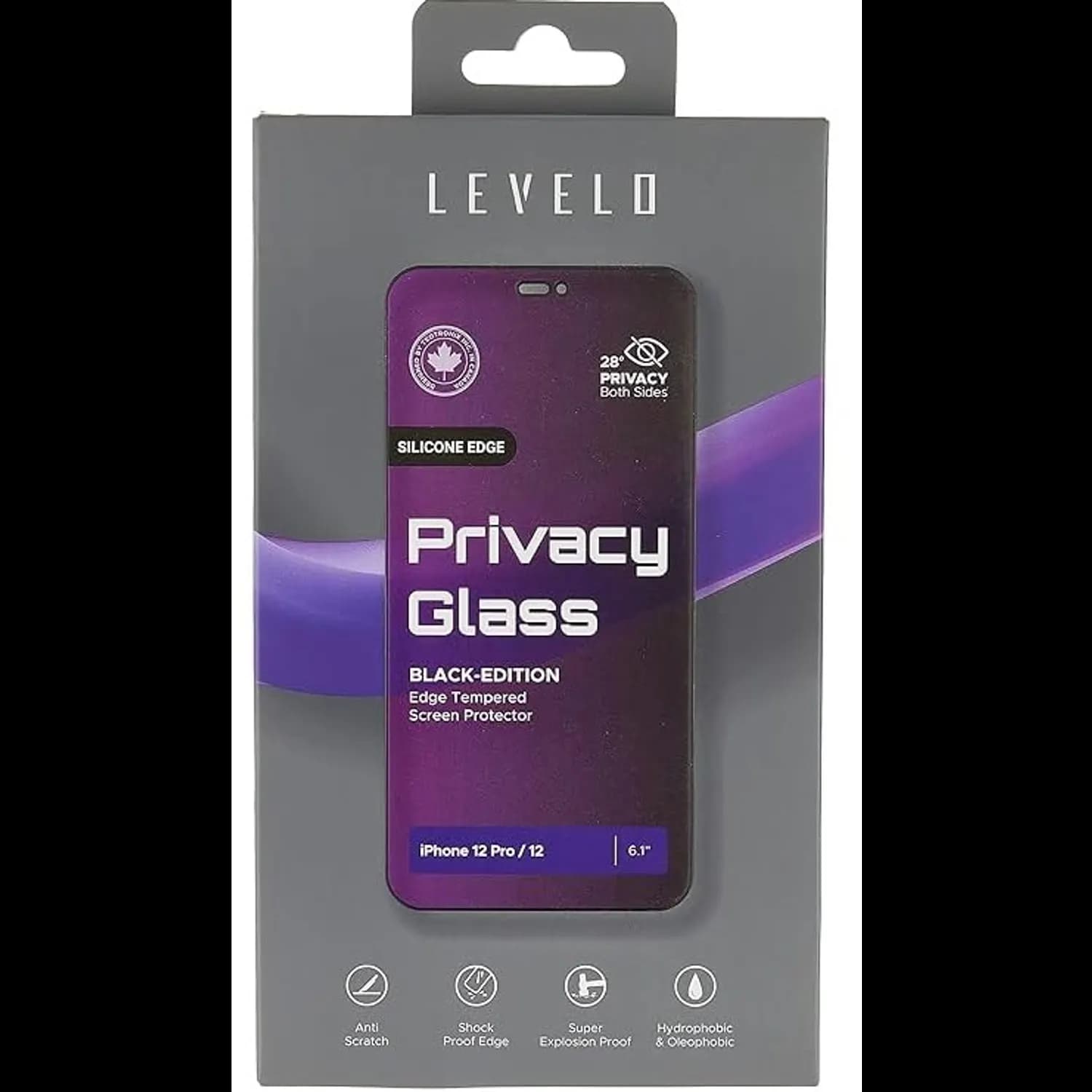 Levelo Privacy Black-Edition Silicone Edge Tempered Screen Protector 2