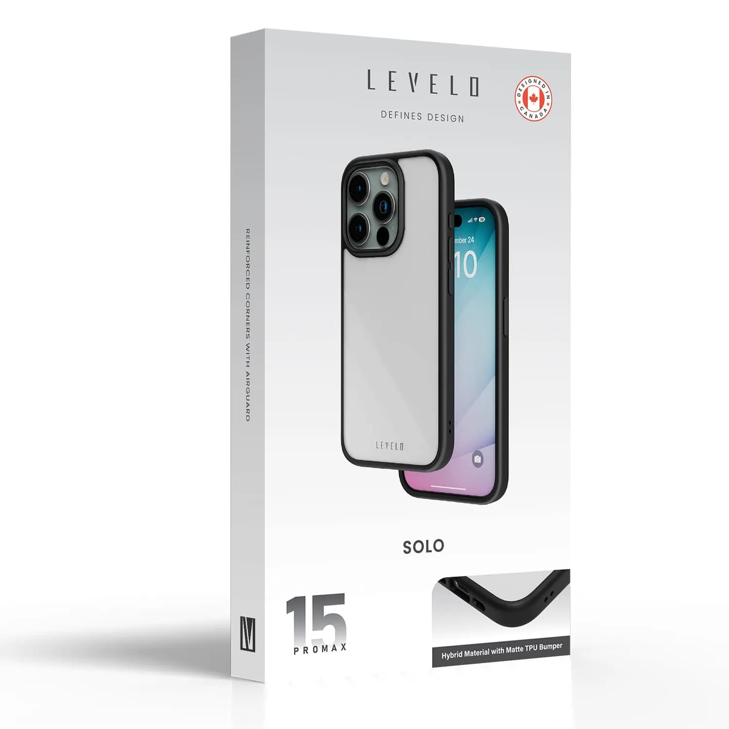 LEVELO iPhone 15 Pro Max Case Cover - Hybrid Matte TPU, Black 2