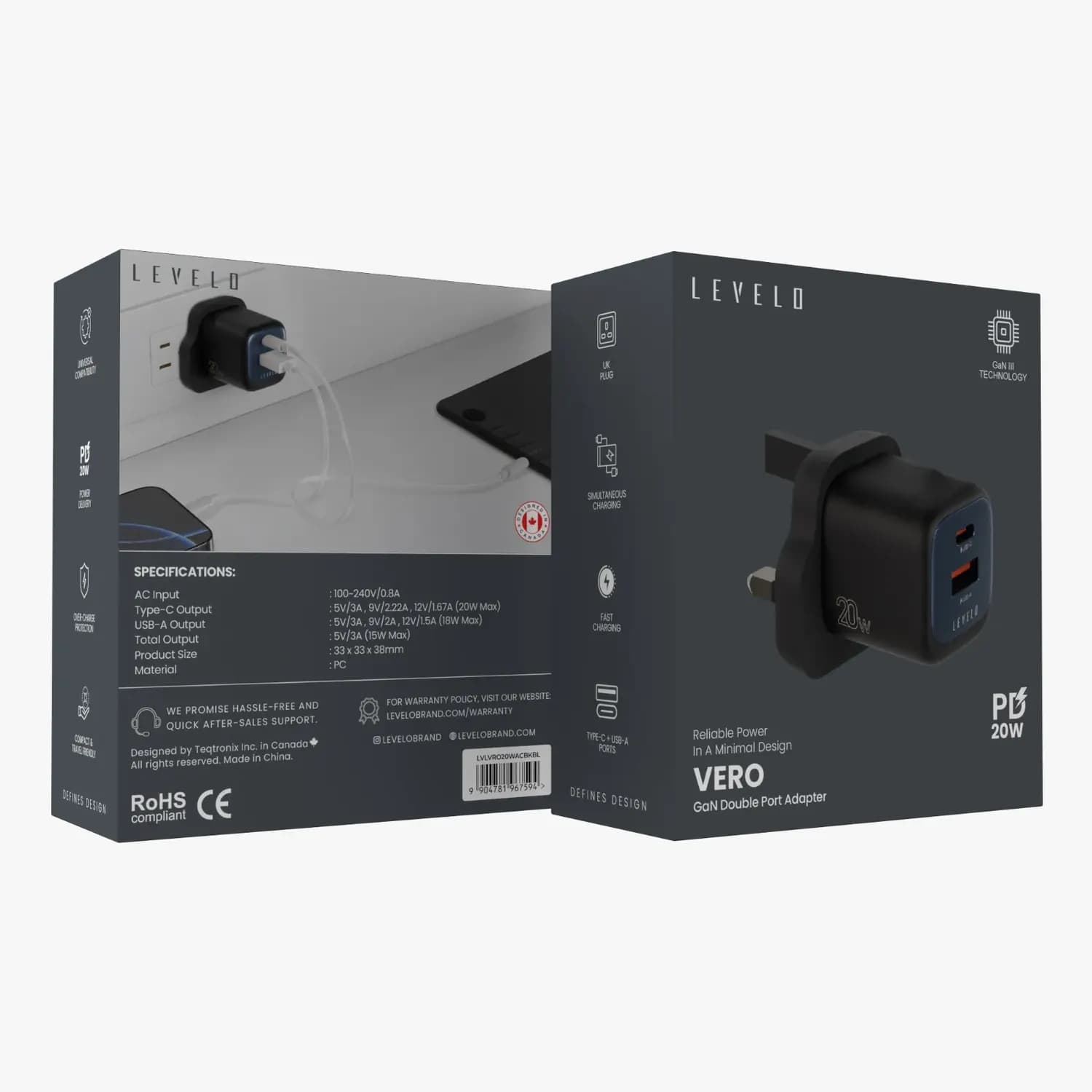 Levelo Vero GaN  Double Port Adapter PD 20W 4