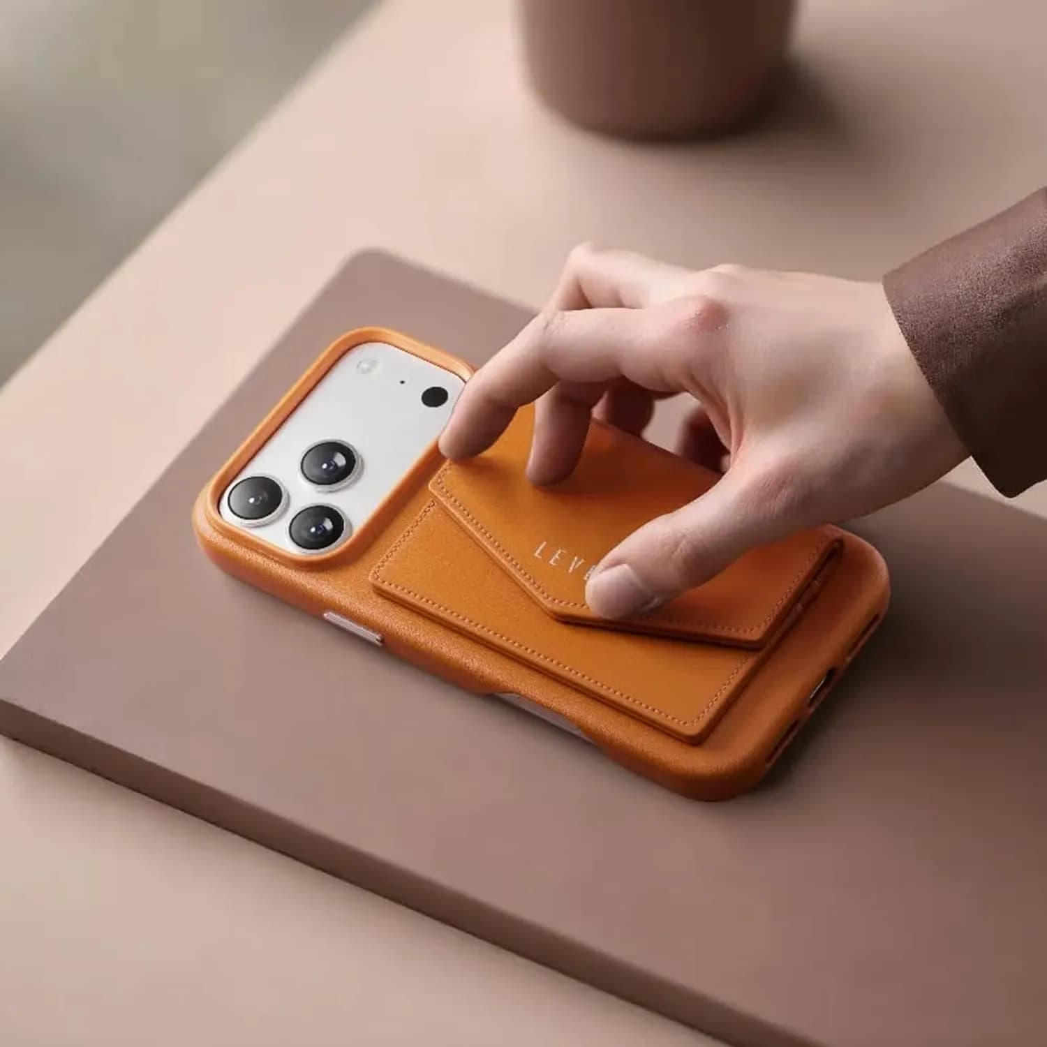 Levelo Vertex PU Leather Wallet Case — Orange 3