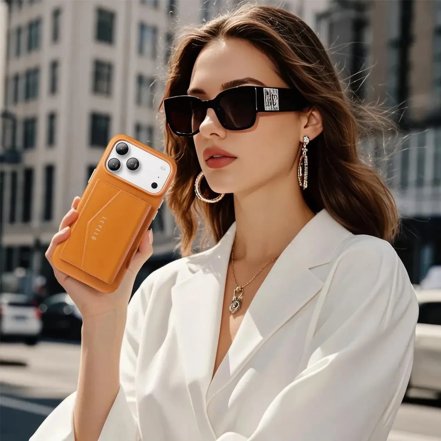 Levelo Vertex PU Leather Wallet Case — Orange 4