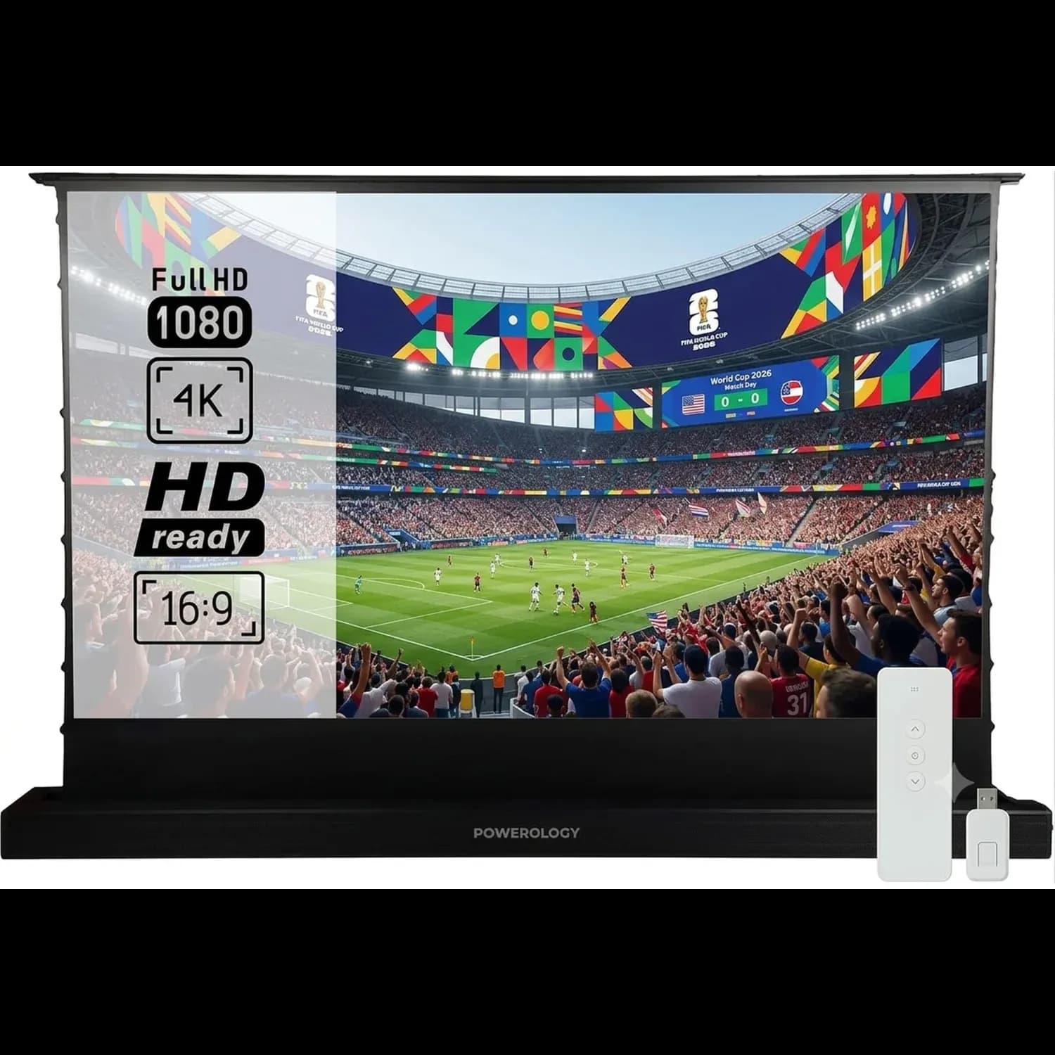 Powerology Motorized Projector Screen - 100", 16:9, White 1 Powerology Motorized Projector Screen - 100", 16:9, White 1