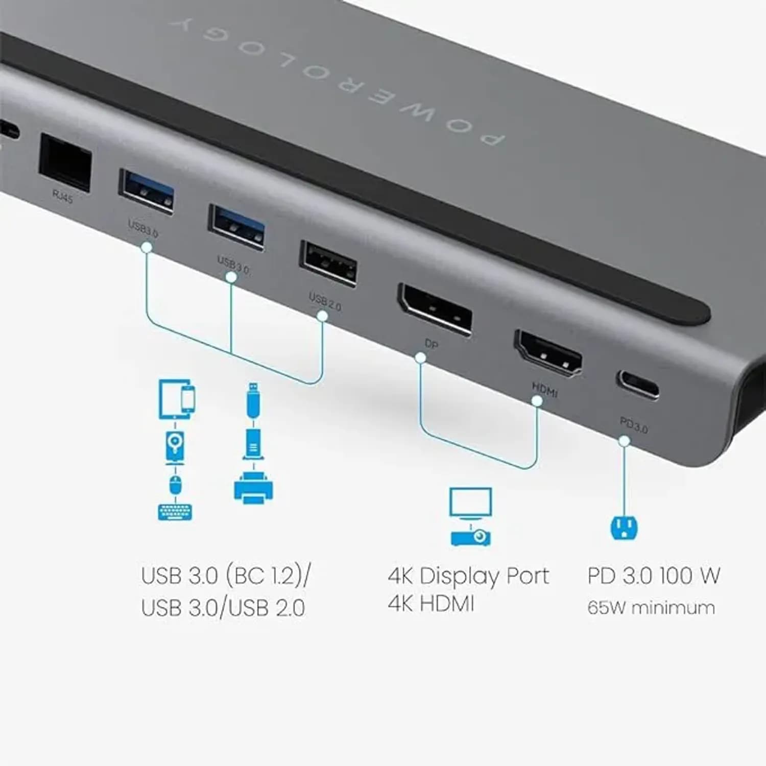 Powerology USB-C Hub & Laptop Stand - 11-in-1, Grey 5