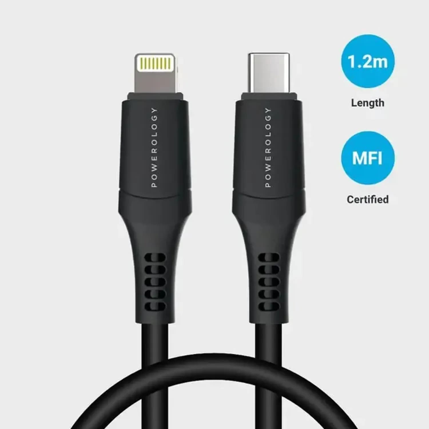 Powerology Cable - Type-C to Lightning 1.2m, Black 5