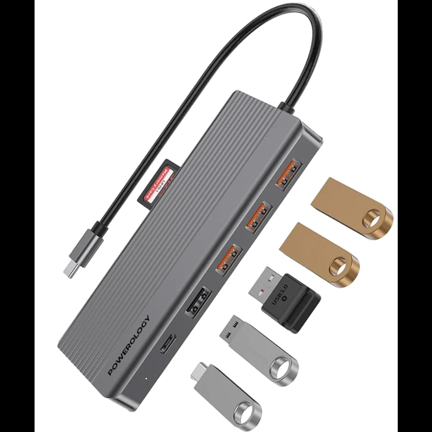 Powerology USB-C Hub - 13-in-1, 4K HDMI, 100W PD, Gray 1 Powerology USB-C Hub - 13-in-1, 4K HDMI, 100W PD, Gray 1