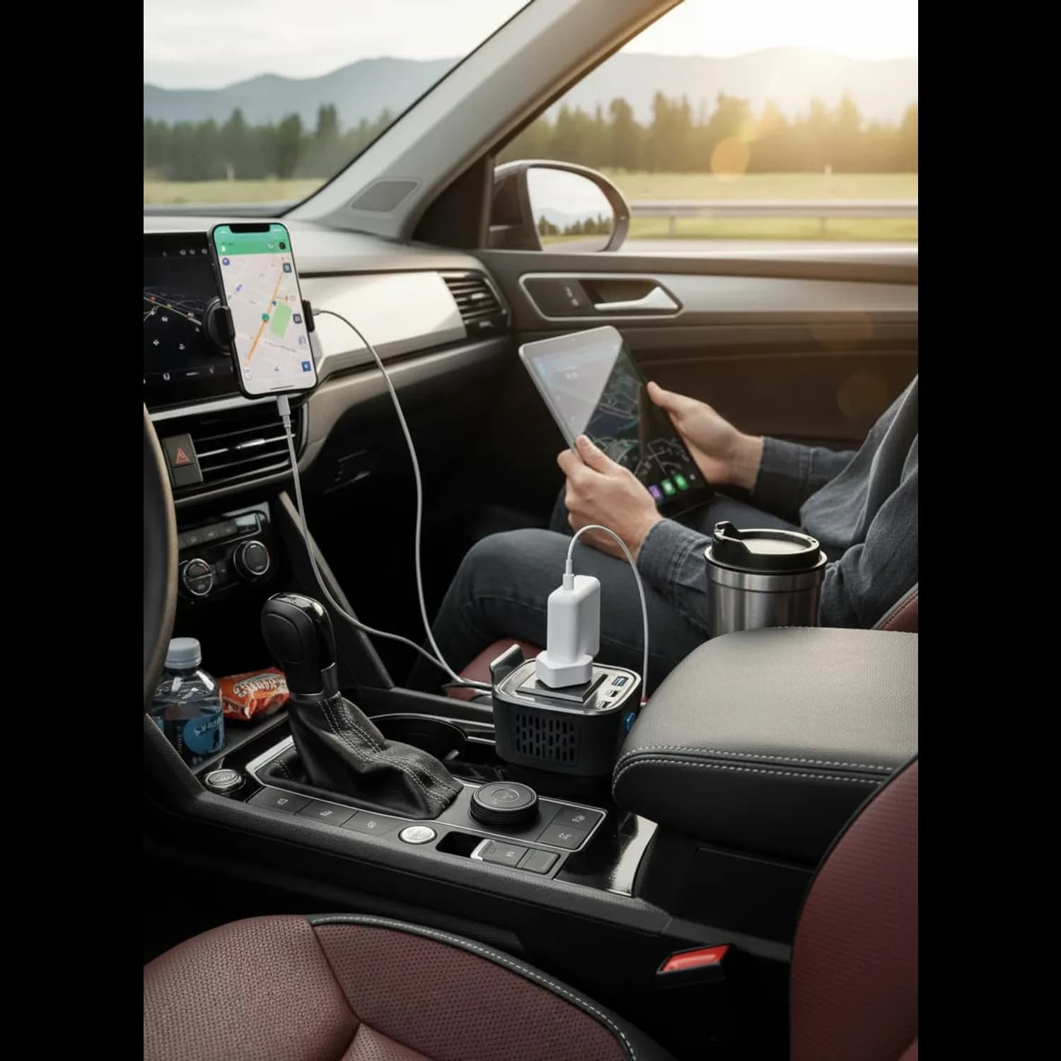 Powerology Power Inverter - 150W AC, PD 30W, Cup Holder Design 3