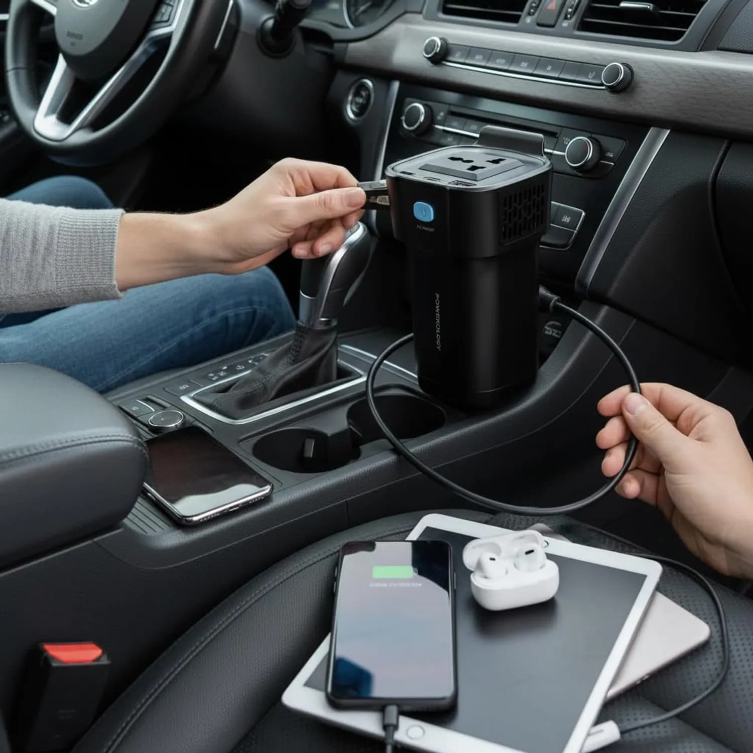 Powerology Power Inverter - 150W AC, PD 30W, Cup Holder Design 5