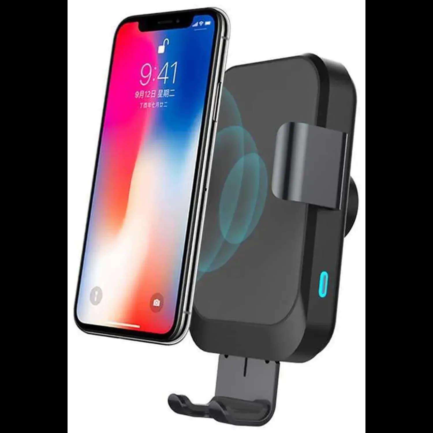 Powerology Wireless Charger Car Mount - Fast Charge 7.5W/15W, Black 2