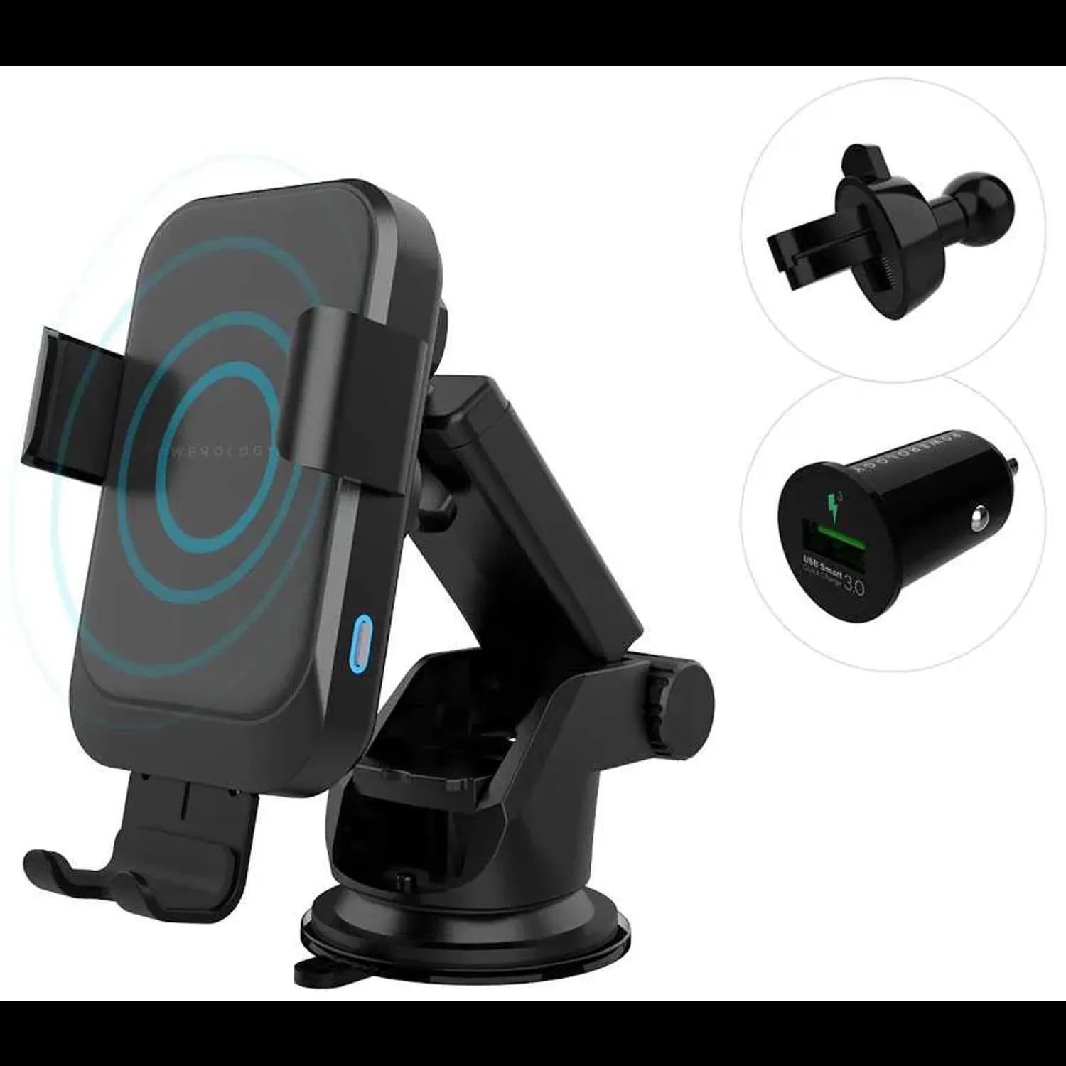 Powerology Wireless Charger Car Mount - Fast Charge 7.5W/15W, Black 5