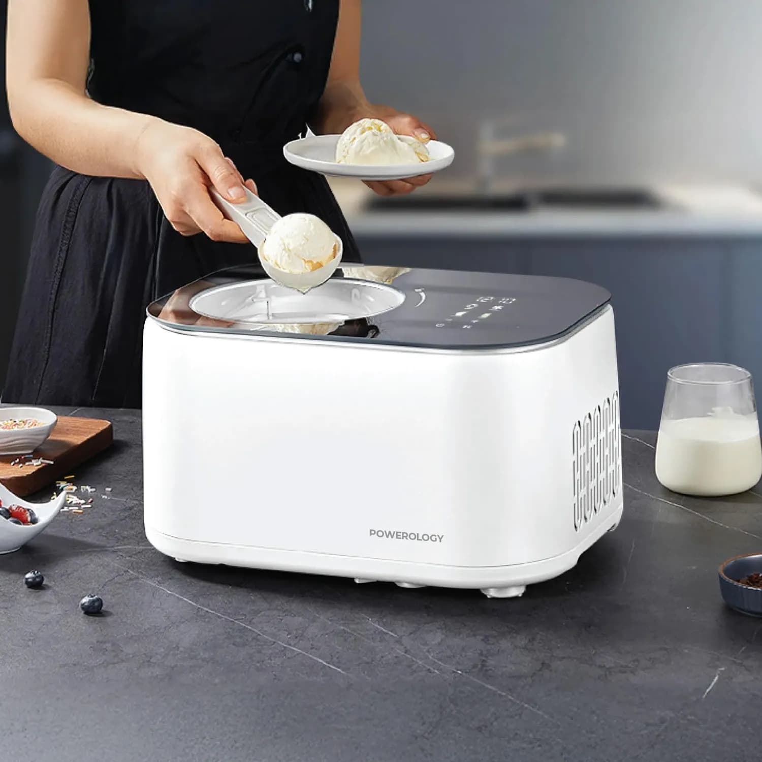 Powerology Ice Cream Maker - 1L, Quick-Freeze, White 2