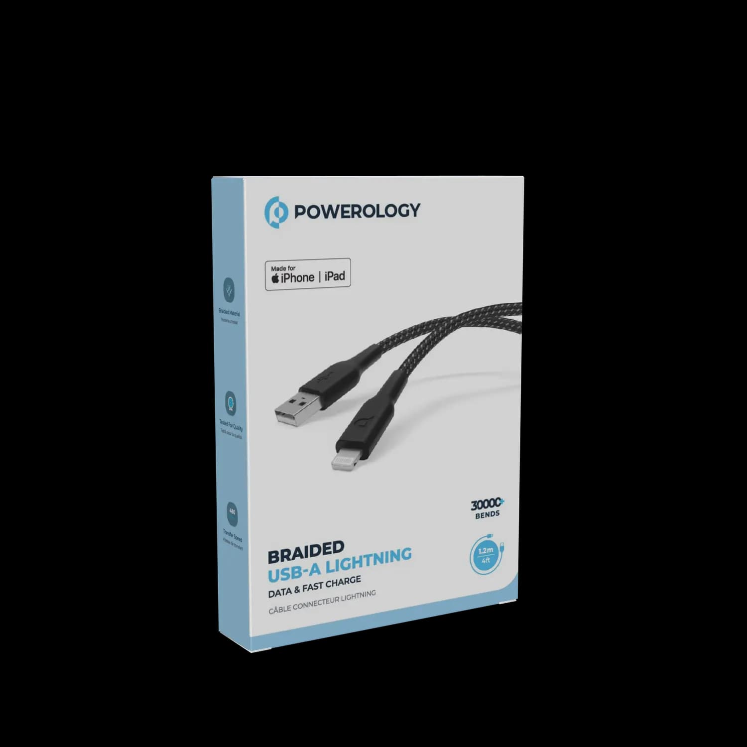 Powerology USB-A to Lightning Cable - Braided 1.2M, Black 3