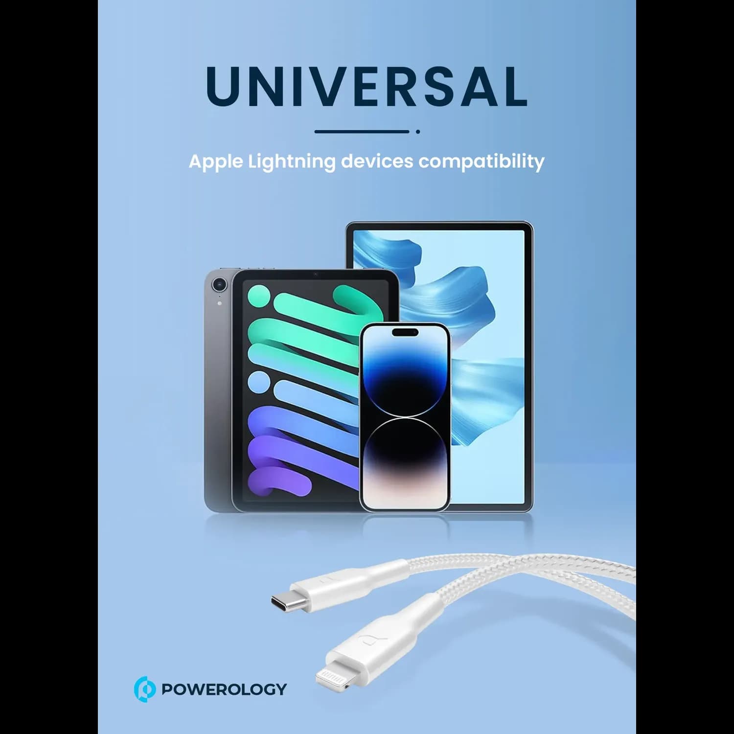 Powerology Cable USB-C to Lightning - Braided, 1.2m, White — Black 3