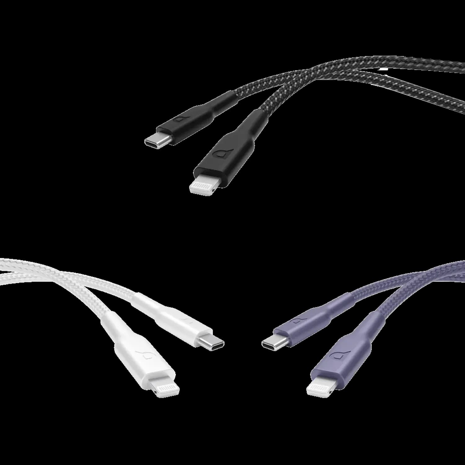 Powerology Cable USB-C to Lightning - Braided, 1.2m, White — Black 6