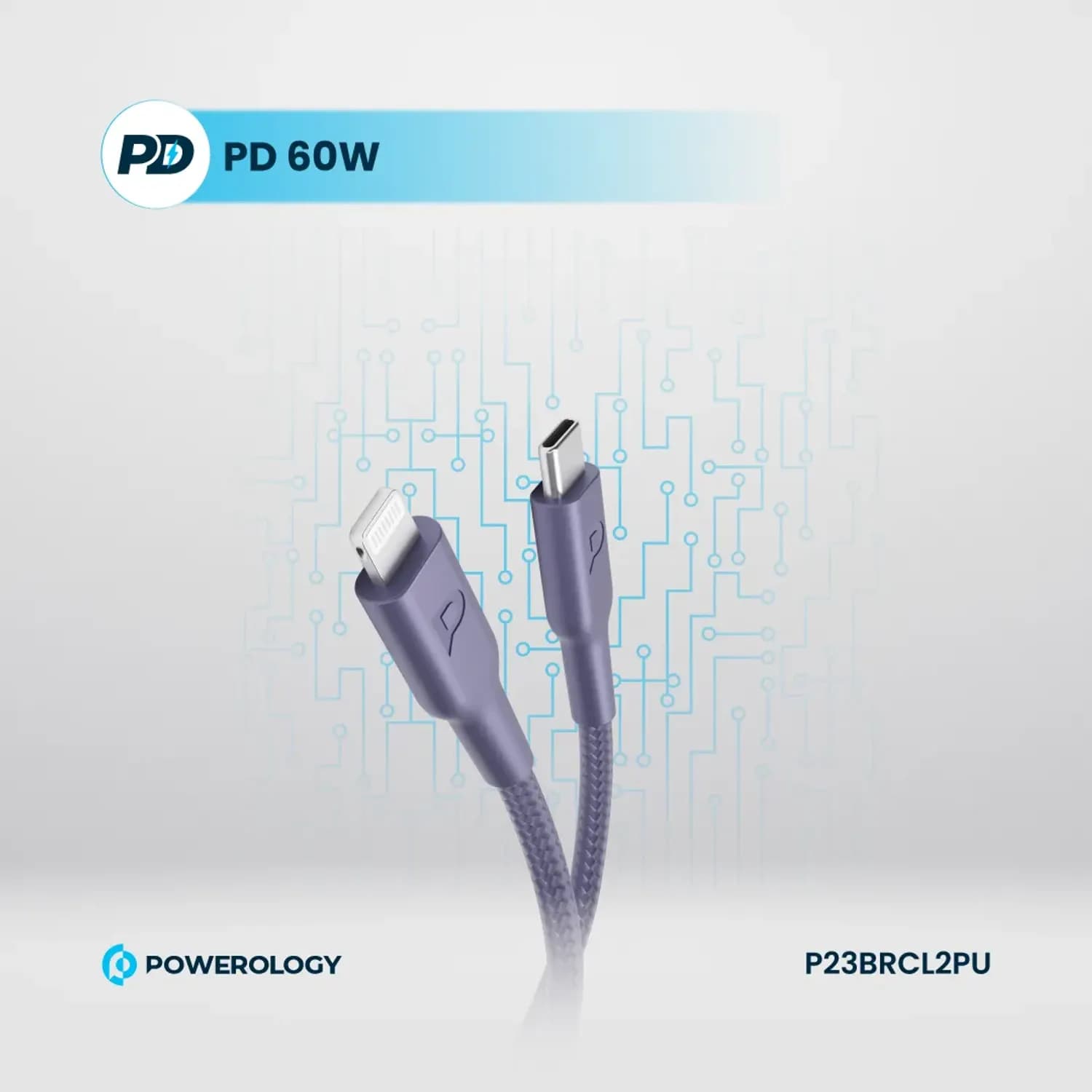 Powerology USB-C to Lightning Cable - Braided, Purple — Black 4