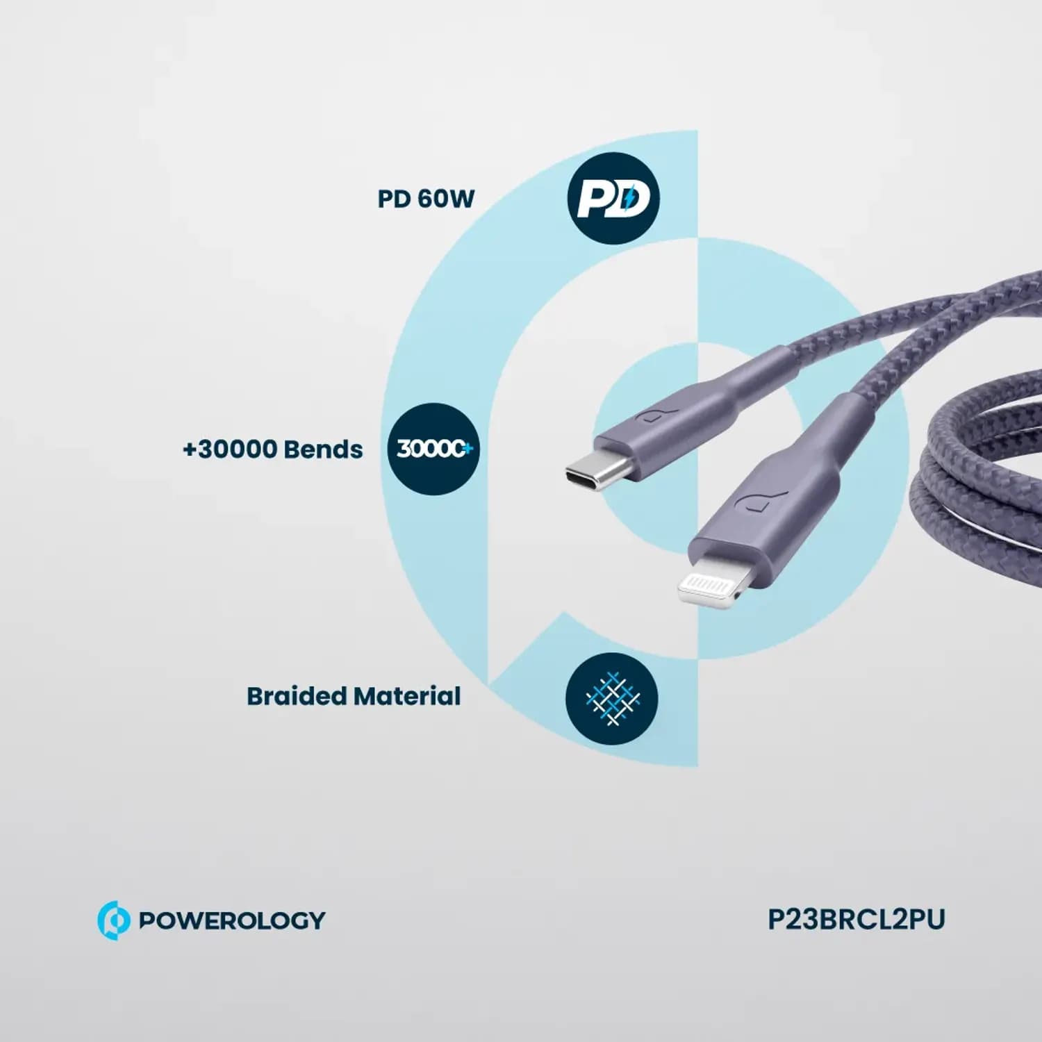Powerology USB-C to Lightning Cable - Braided, Purple — Black 5