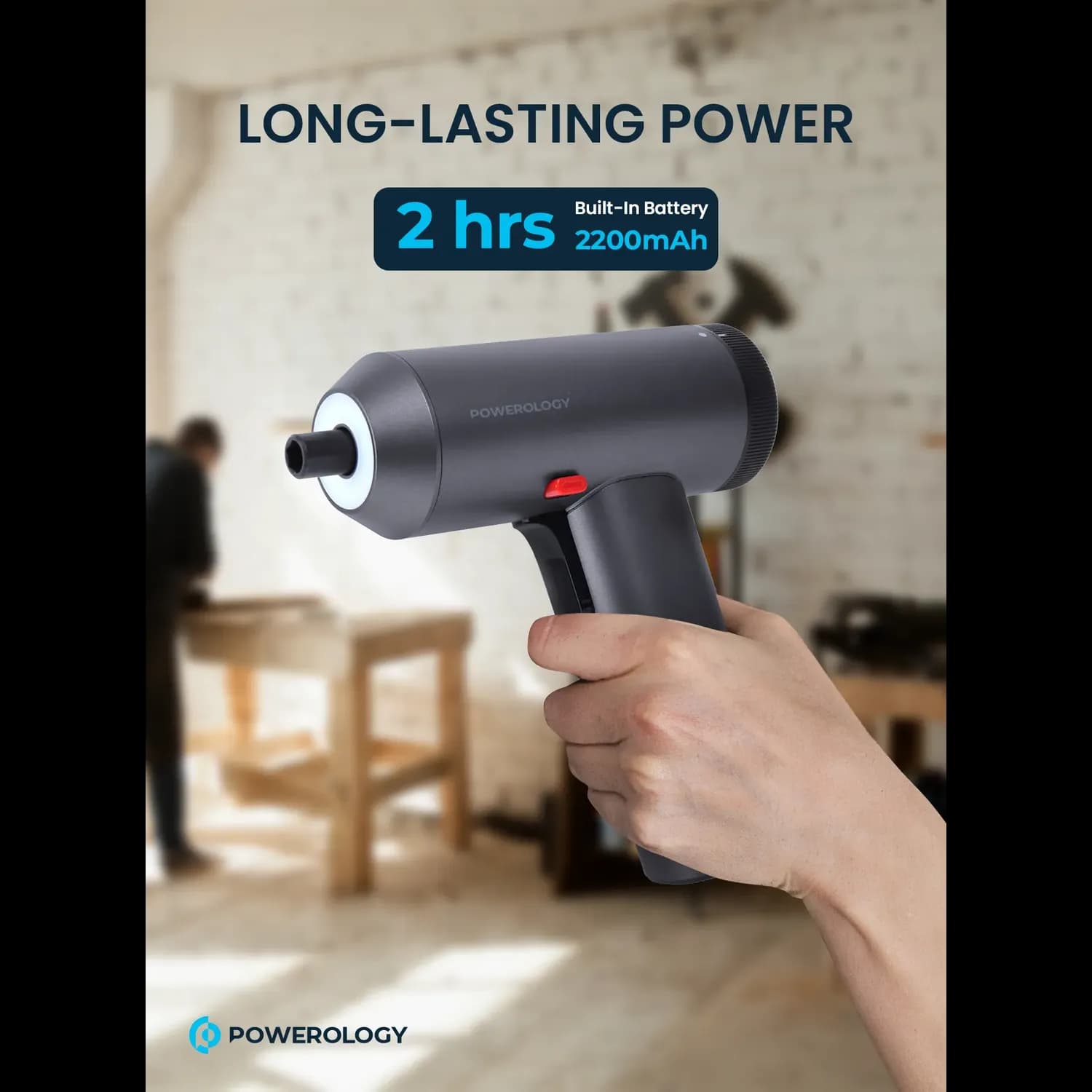 Powerology Electric Screwdriver - 30 Bits, LED Light, Space Gray 5