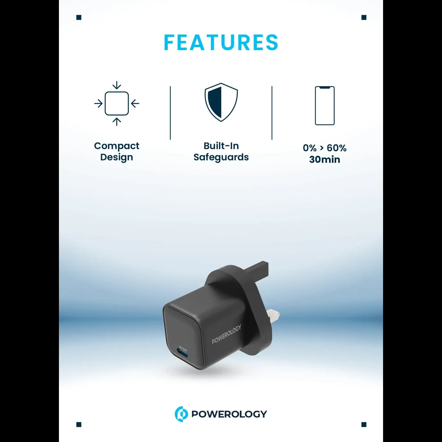 Powerology GaN Charger - 35W Ultra-Quick, Black 2
