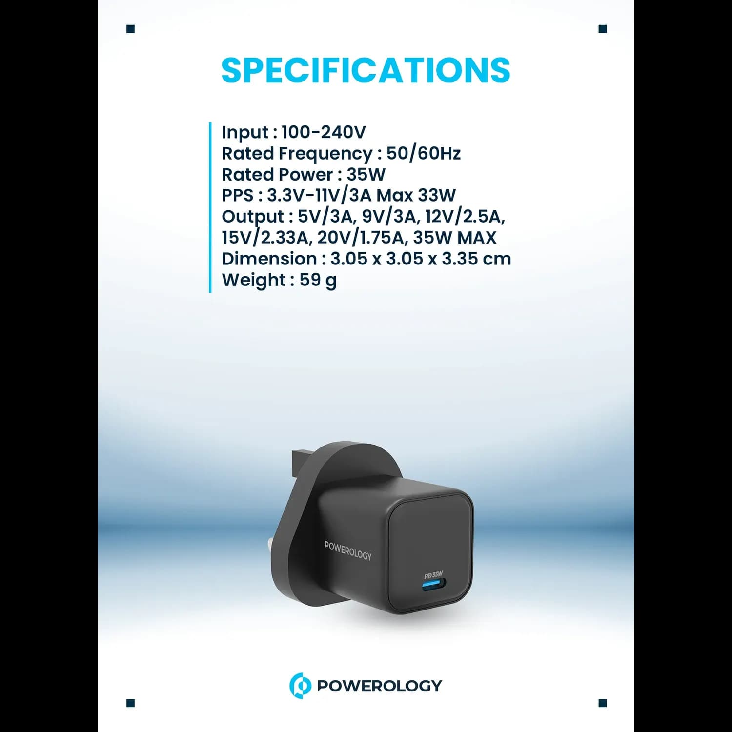 Powerology GaN Charger - 35W Ultra-Quick, Black 3