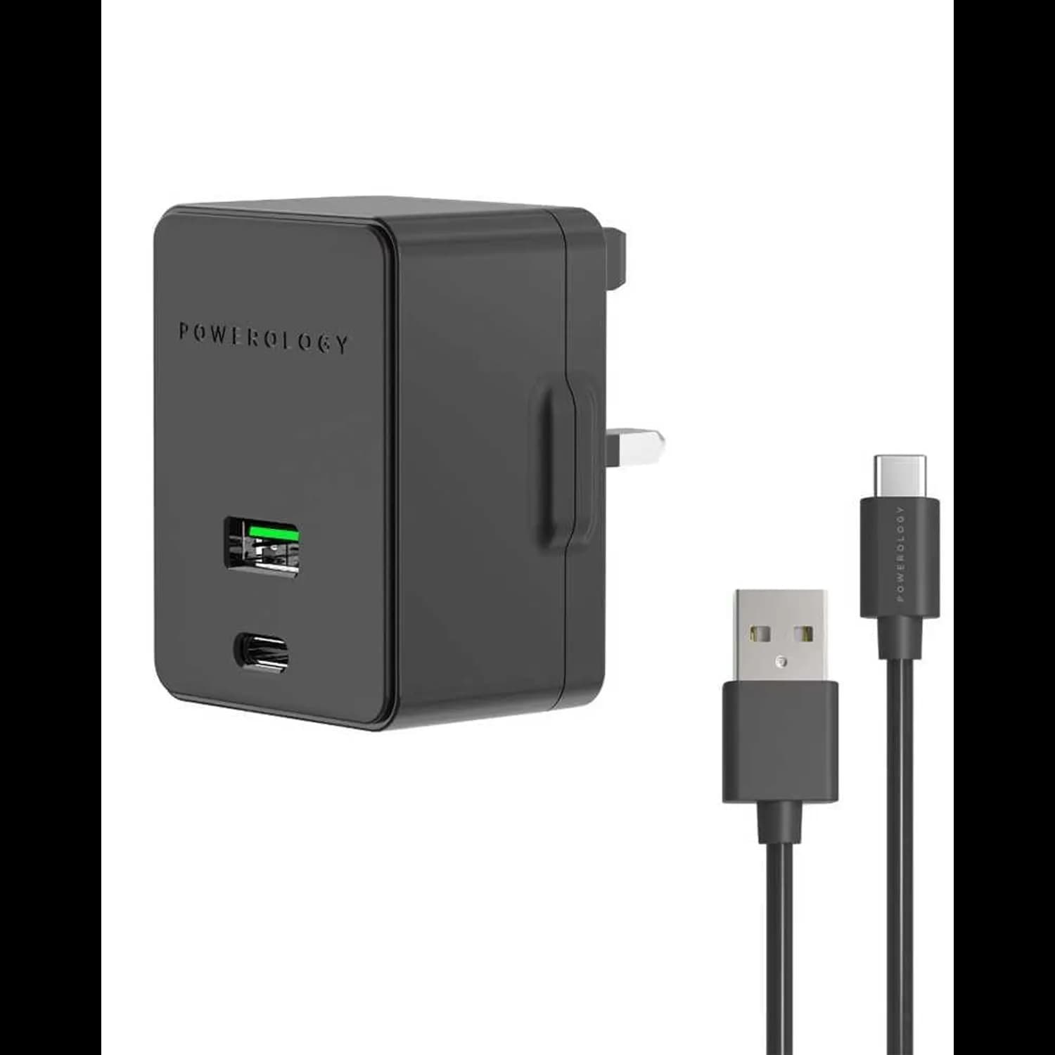 Powerology Charger - 36W PD & 18W QC Dual Port, Black 1