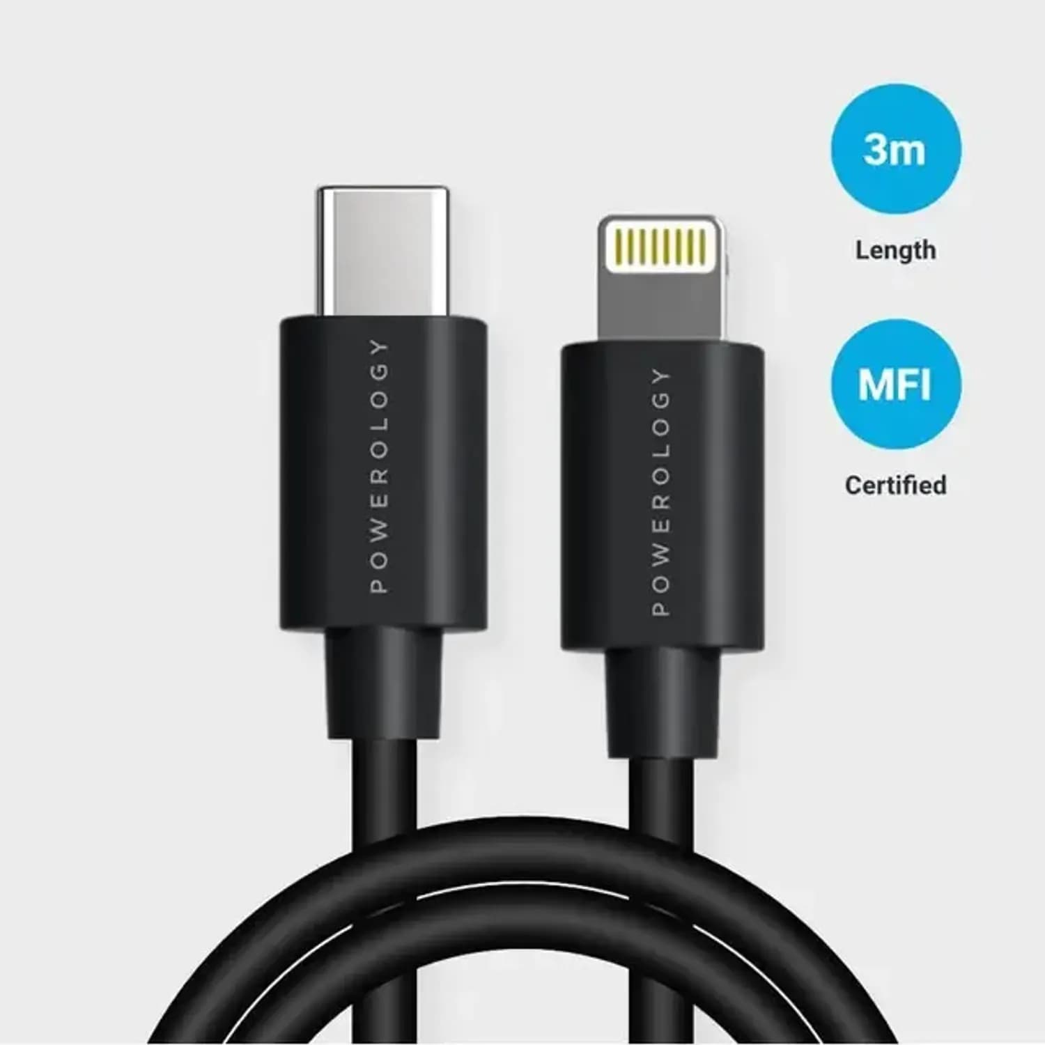 Powerology USB-C to Lightning PD Cable - 3m, Black 2