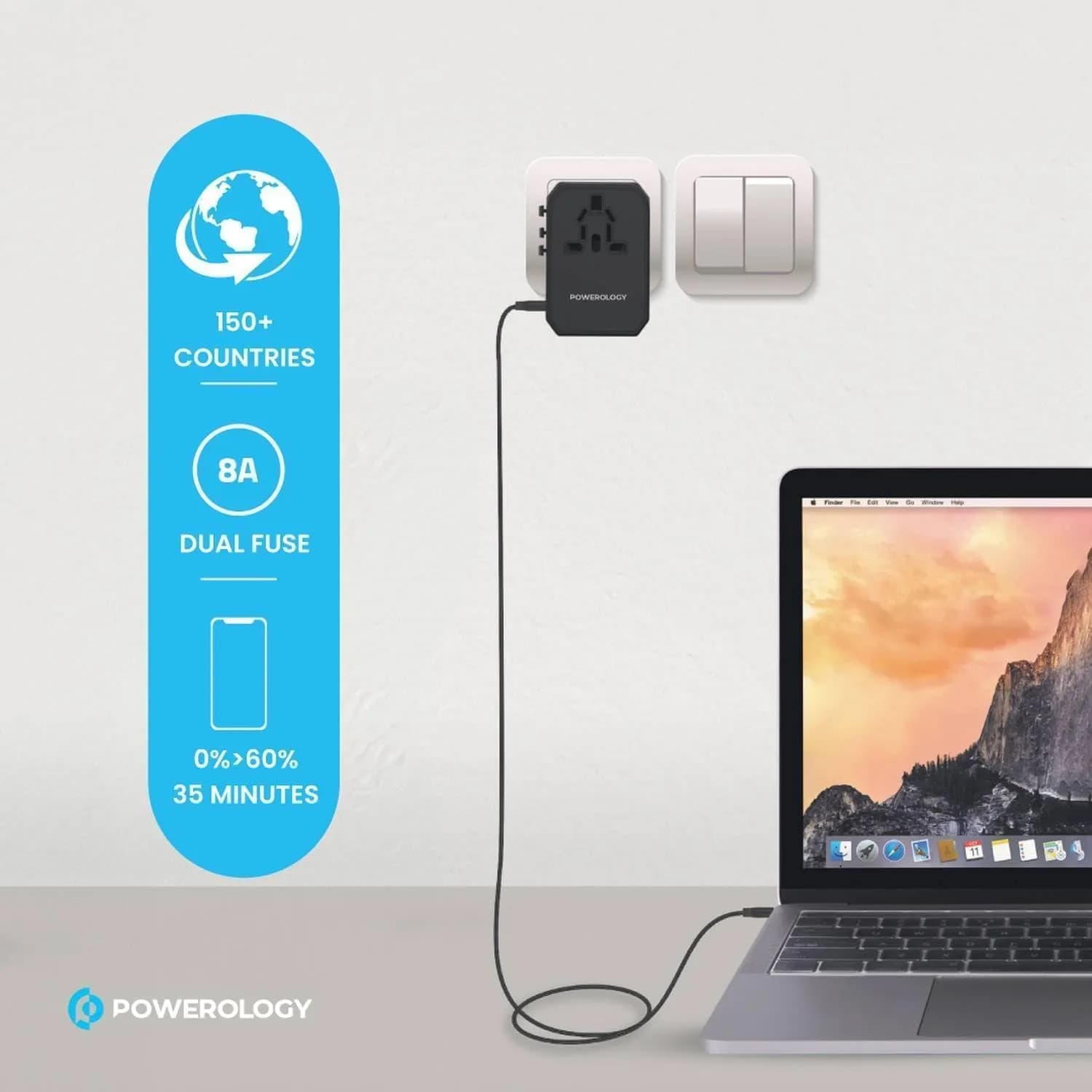 Powerology Travel Charger - 45W PD Fast Charging, Black 2