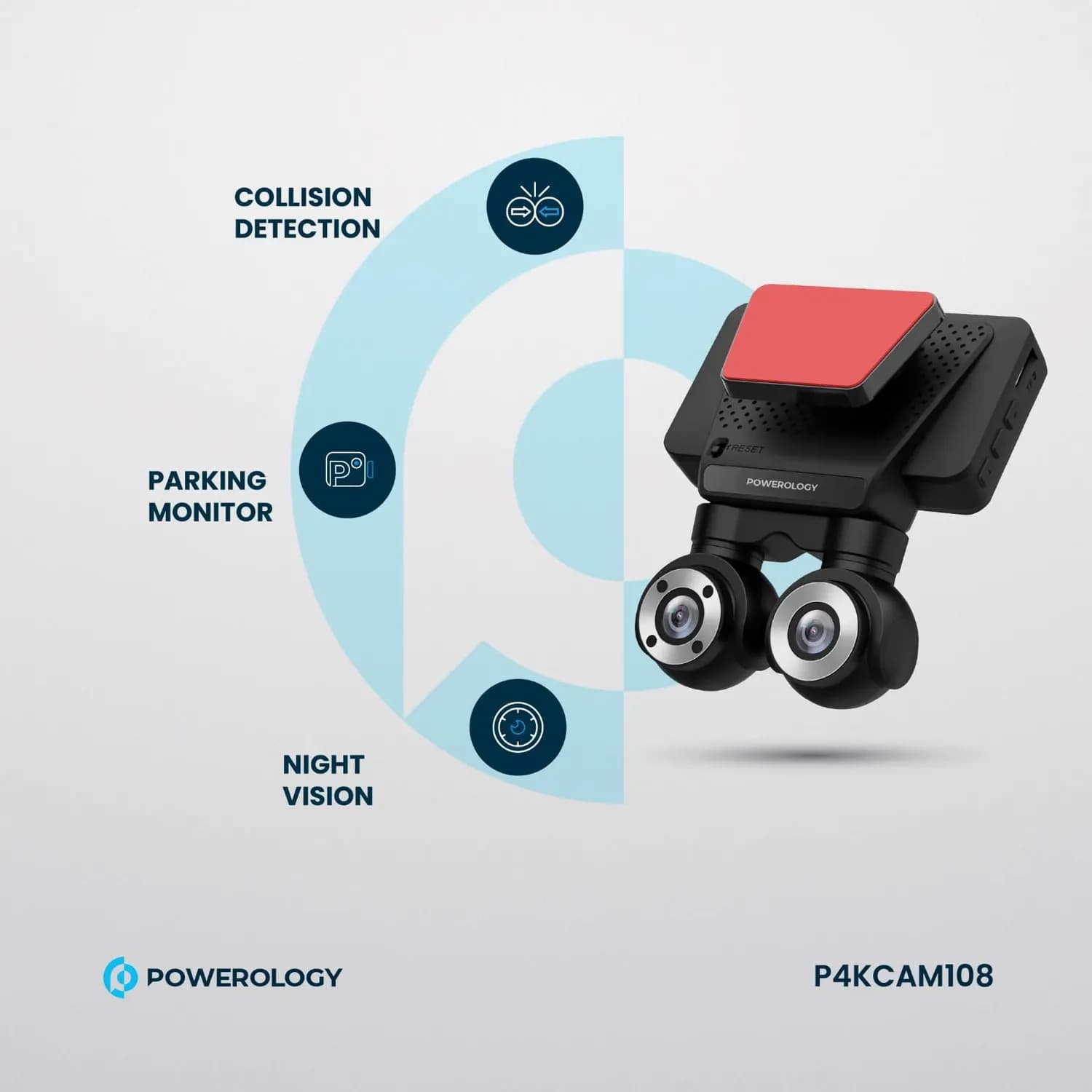 Powerology Dash Camera - Dual Lens 4K Front, 1080P Inside 3