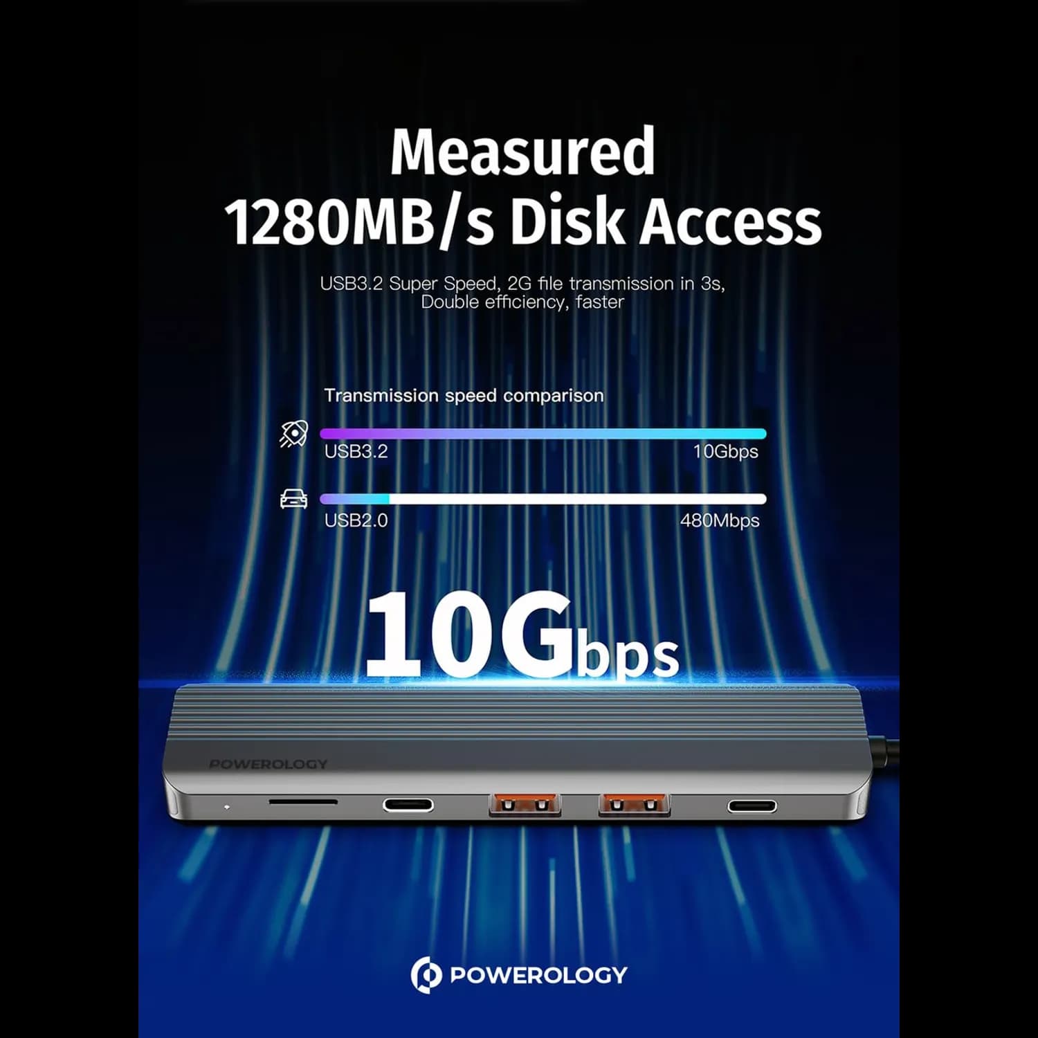 Powerology USB-C Hub - 6-in-1 4K HDMI PD 100W, Dark Gray 5