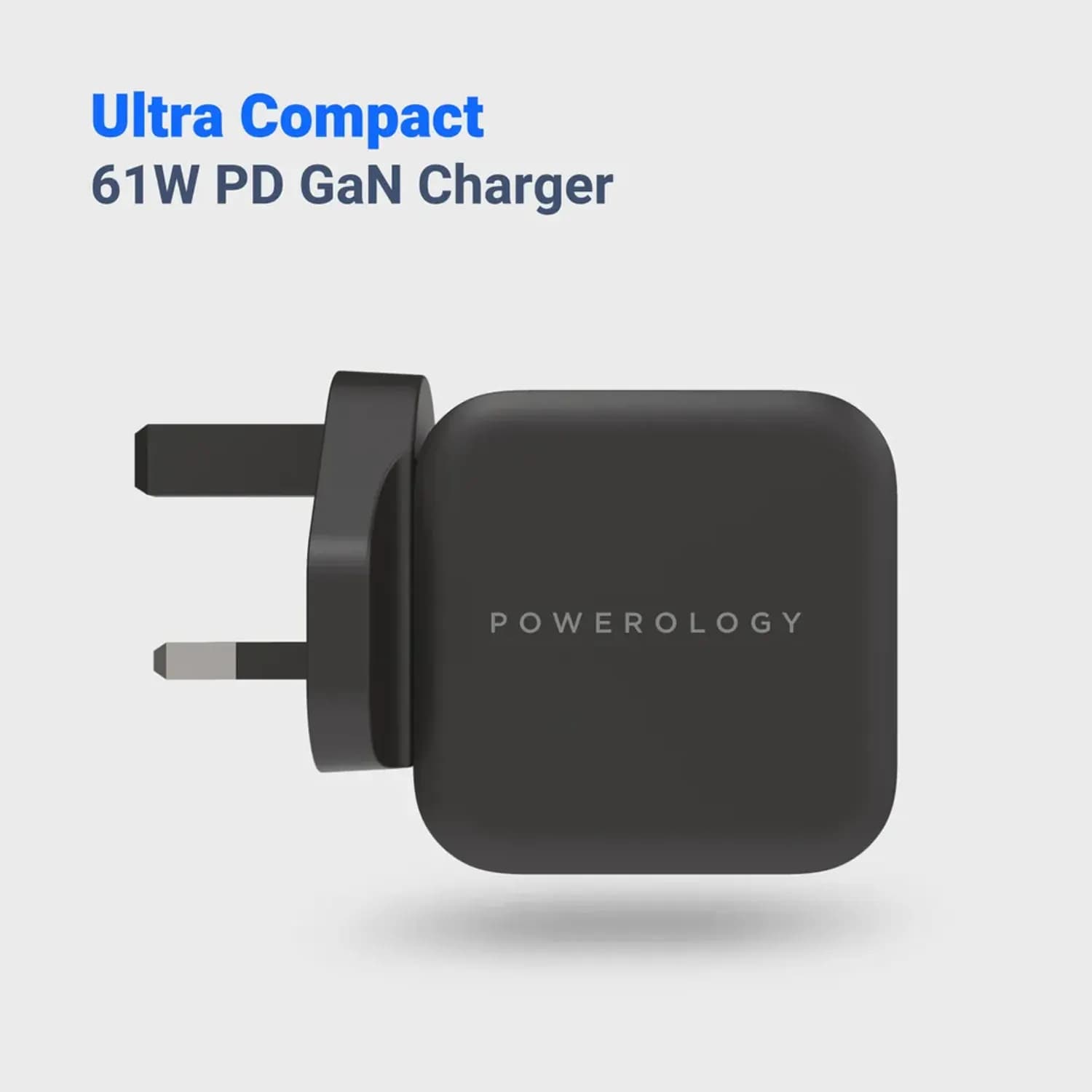 Powerology Charger - 61W PD GaN, USB-C Cable, Black 2
