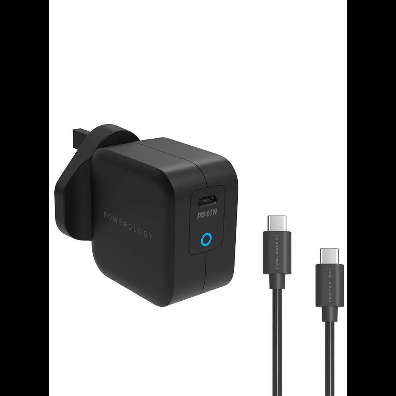 Powerology Charger - 61W PD GaN, USB-C Cable, Black 1 Powerology Charger - 61W PD GaN, USB-C Cable, Black 1