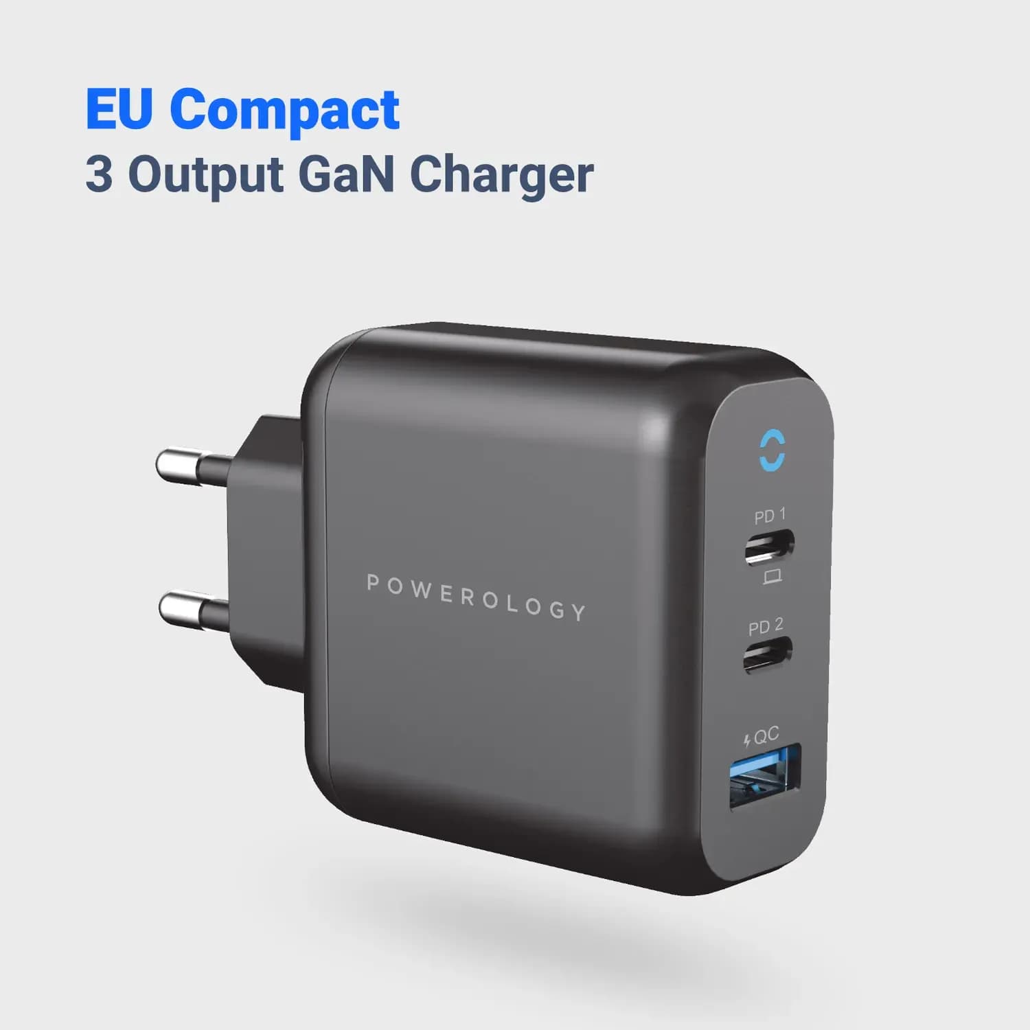 Powerology Charger - 65W PD GaN, 3-Output, Black 2