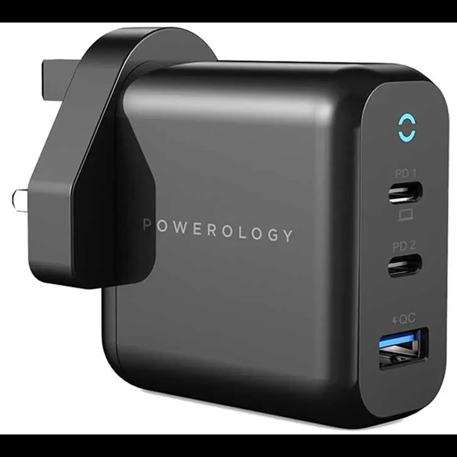 Powerology Charger - 65W PD GaN, 3-Output, Black 3