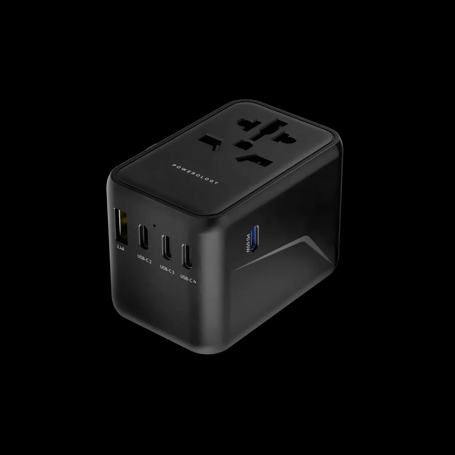 Powerology Travel Adapter - 4 Type-C Ports, Transparent Grey — Grey 1 Powerology Travel Adapter - 4 Type-C Ports, Transparent Grey — Grey 1